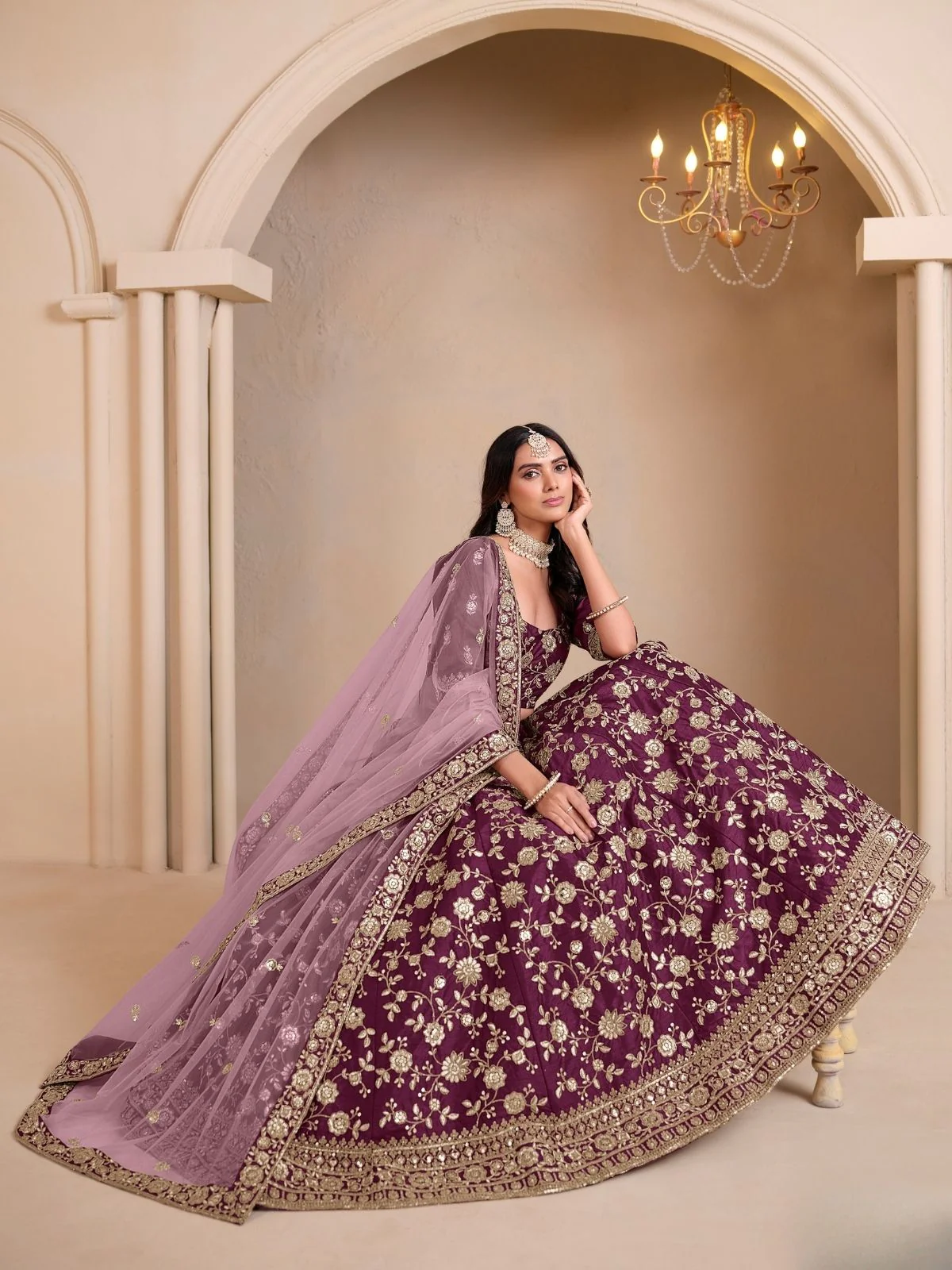 Odette Purple Art Silk Embroidered Semi-Stitched lehenga For Women - Image 2