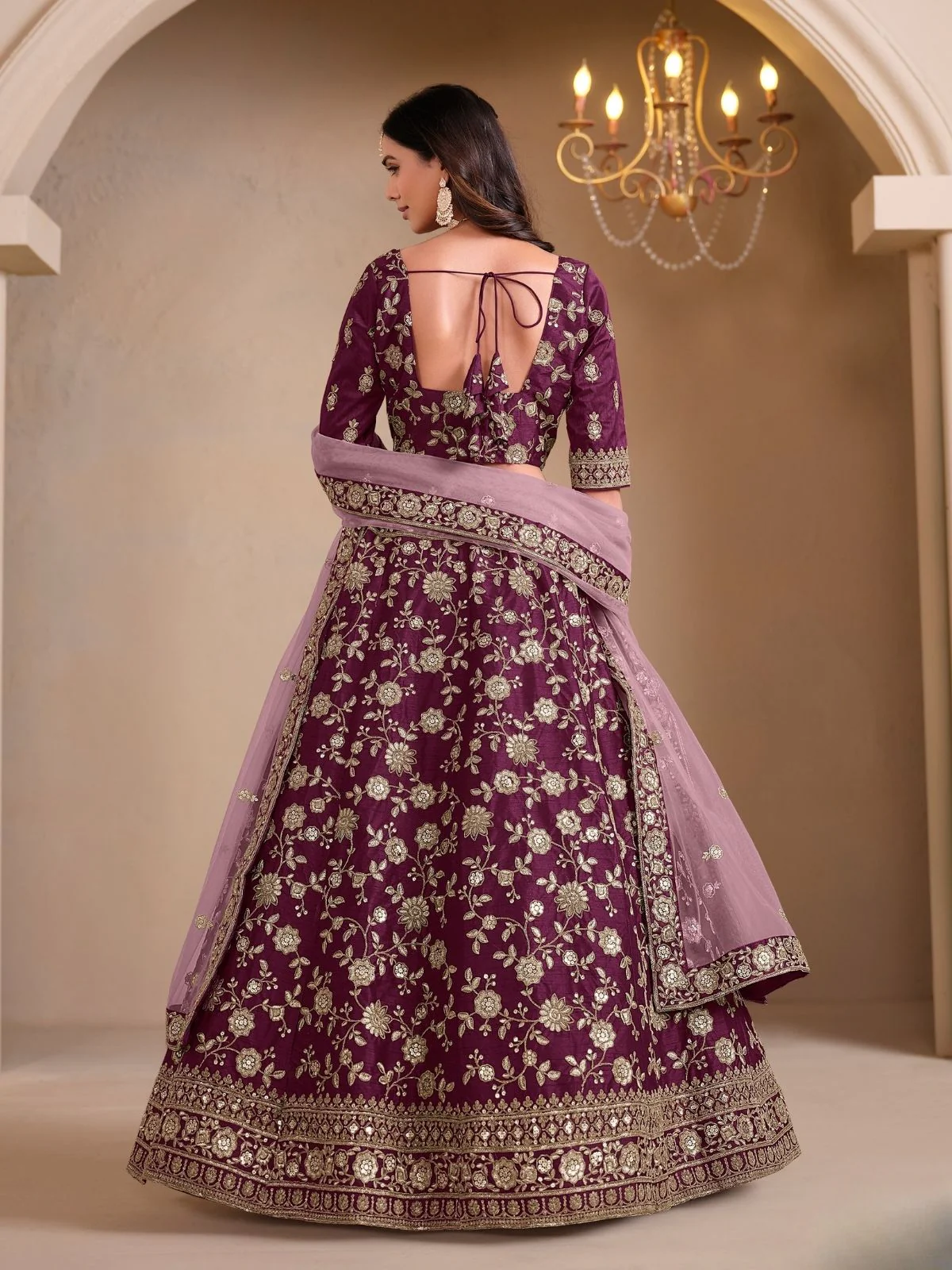 Odette Purple Art Silk Embroidered Semi-Stitched lehenga For Women - Image 3