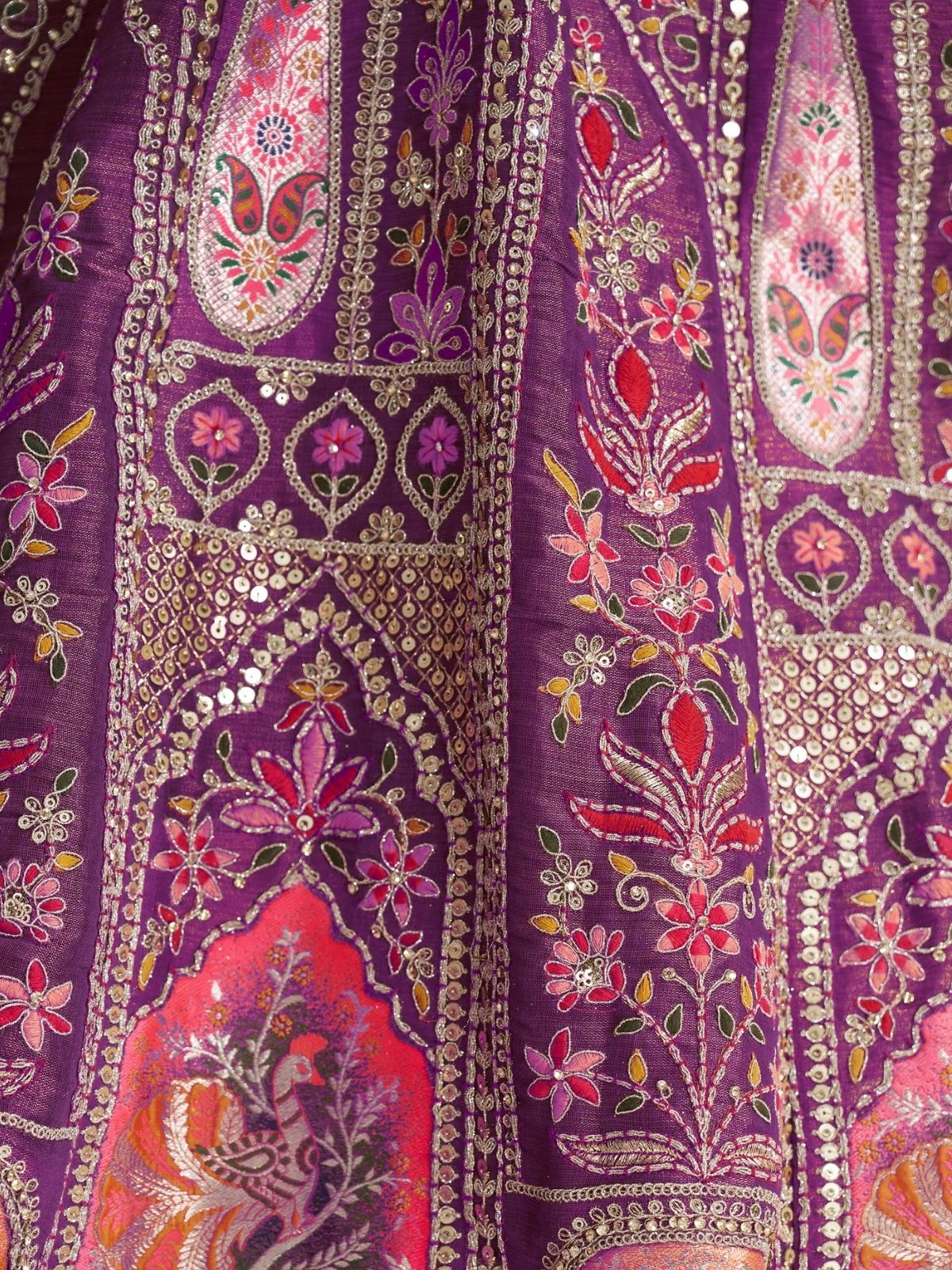 Odette Purple Banarasi Silk Embroidered Semi-Stitched Lehenga For Women - Image 6
