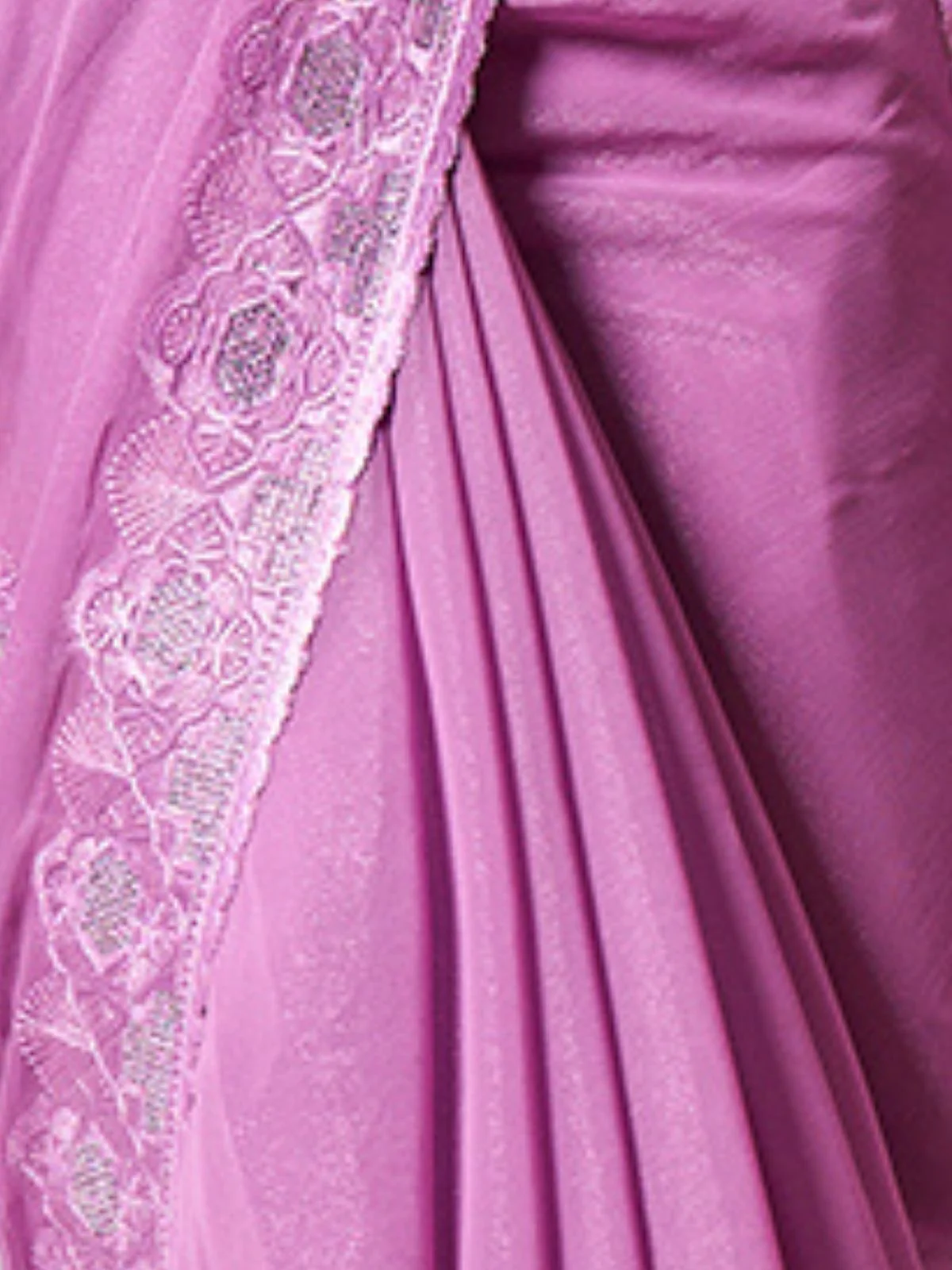 Odette Purple Chiffon Embroidered Saree With Unstitched Blouse For Women - Image 5