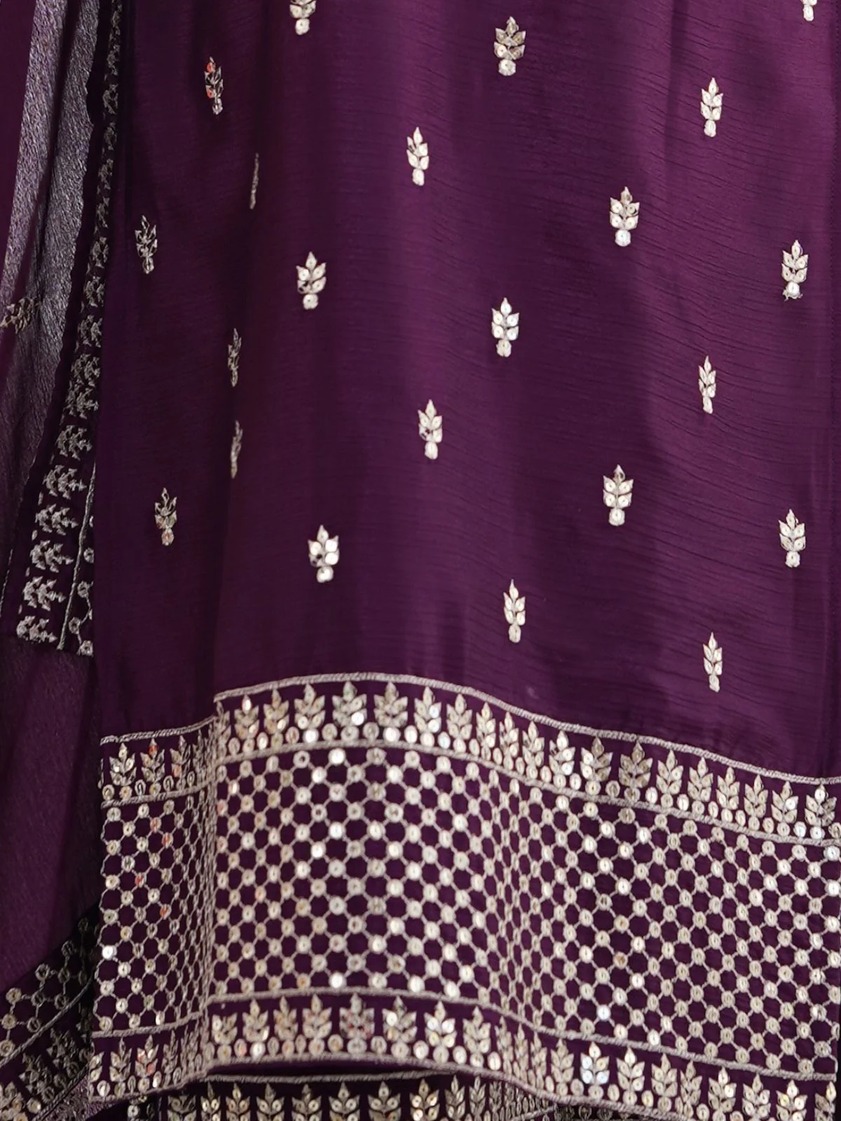 Odette Purple Chinon Embroidered Kurta Set For Women - Image 5