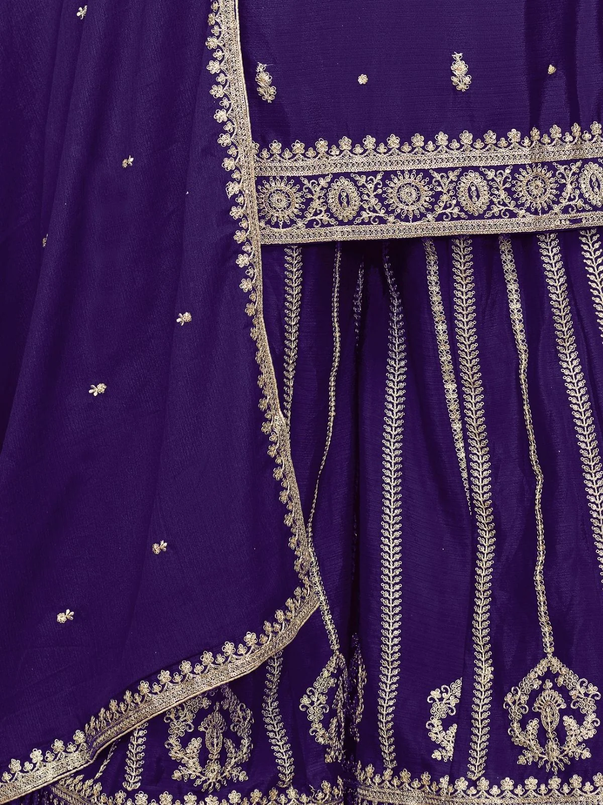 Odette Purple Chinon Embroidered Semi-Stiched Kurta Set For Women - Image 5