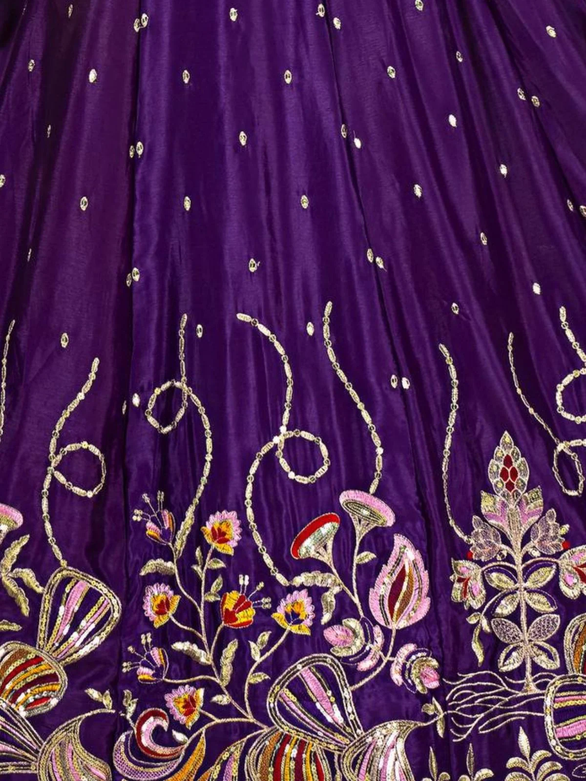 Odette Purple Chinon Sequence Embroidered Semi-Stitched Lehenga For Women - Image 4