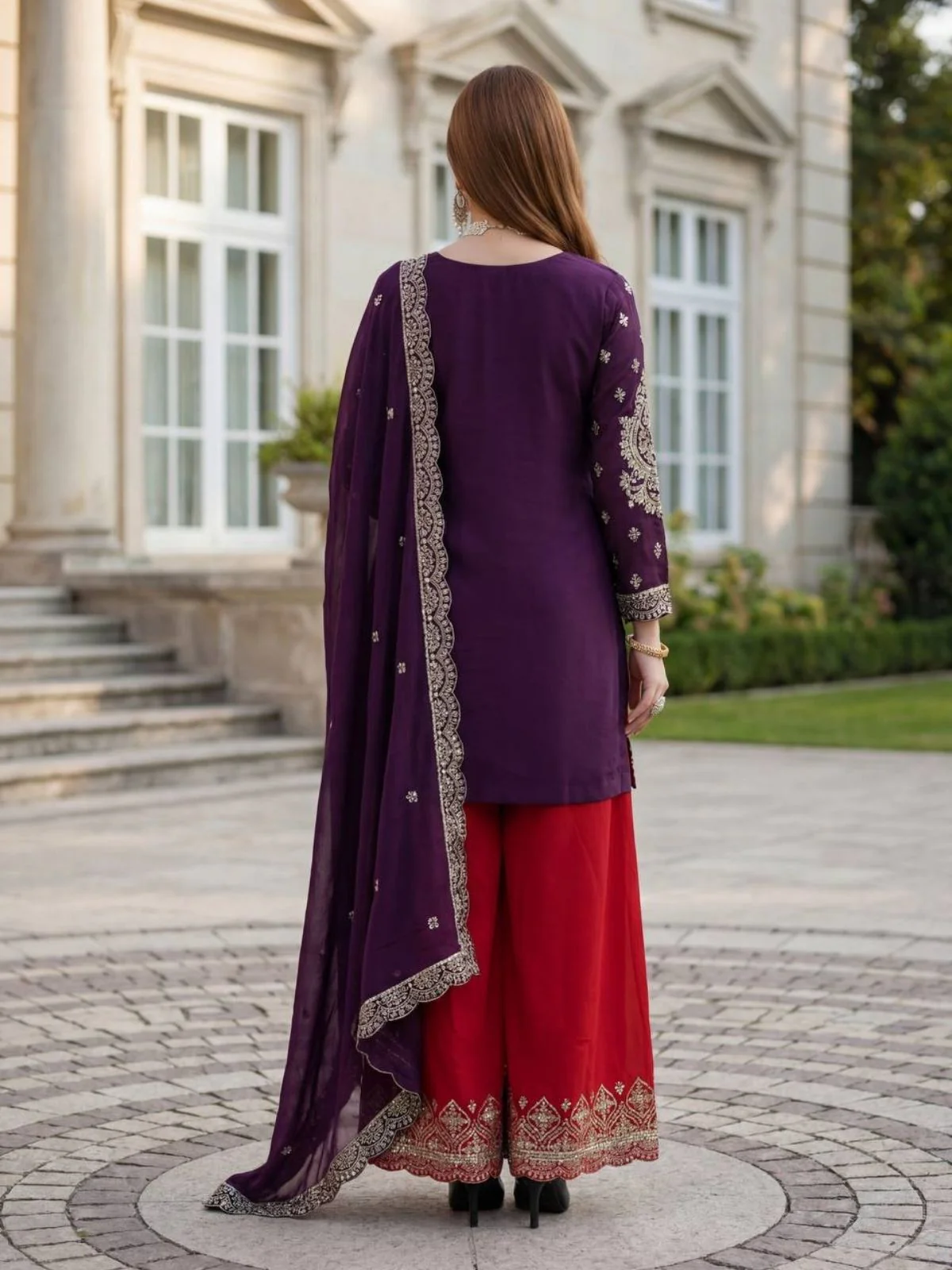 Odette Purple Chinon Solid Stitched Kurta Set For Women - Image 3