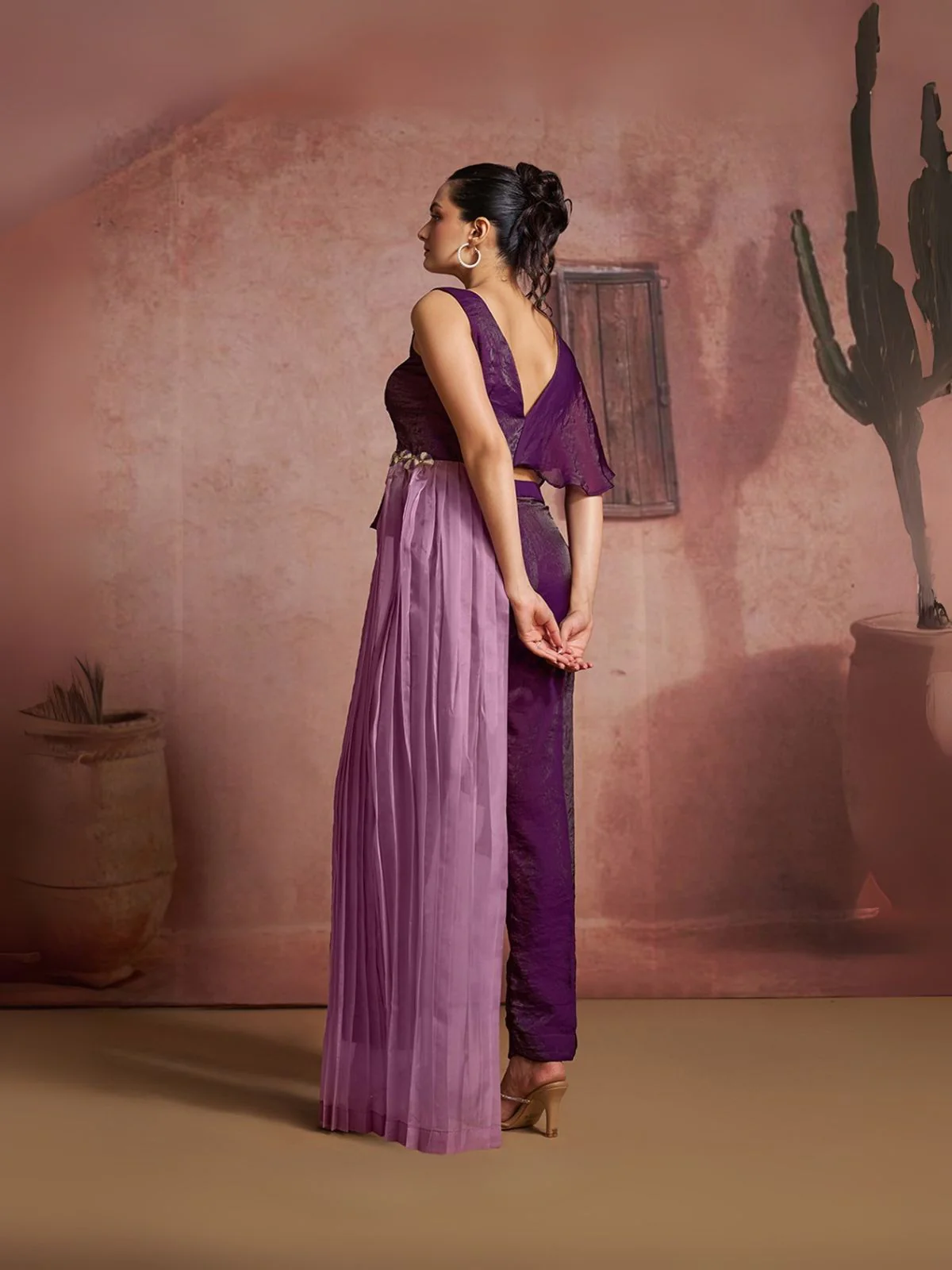 Odette Purple Cotton Blend Embellished Co-ord Set For Women - Image 2