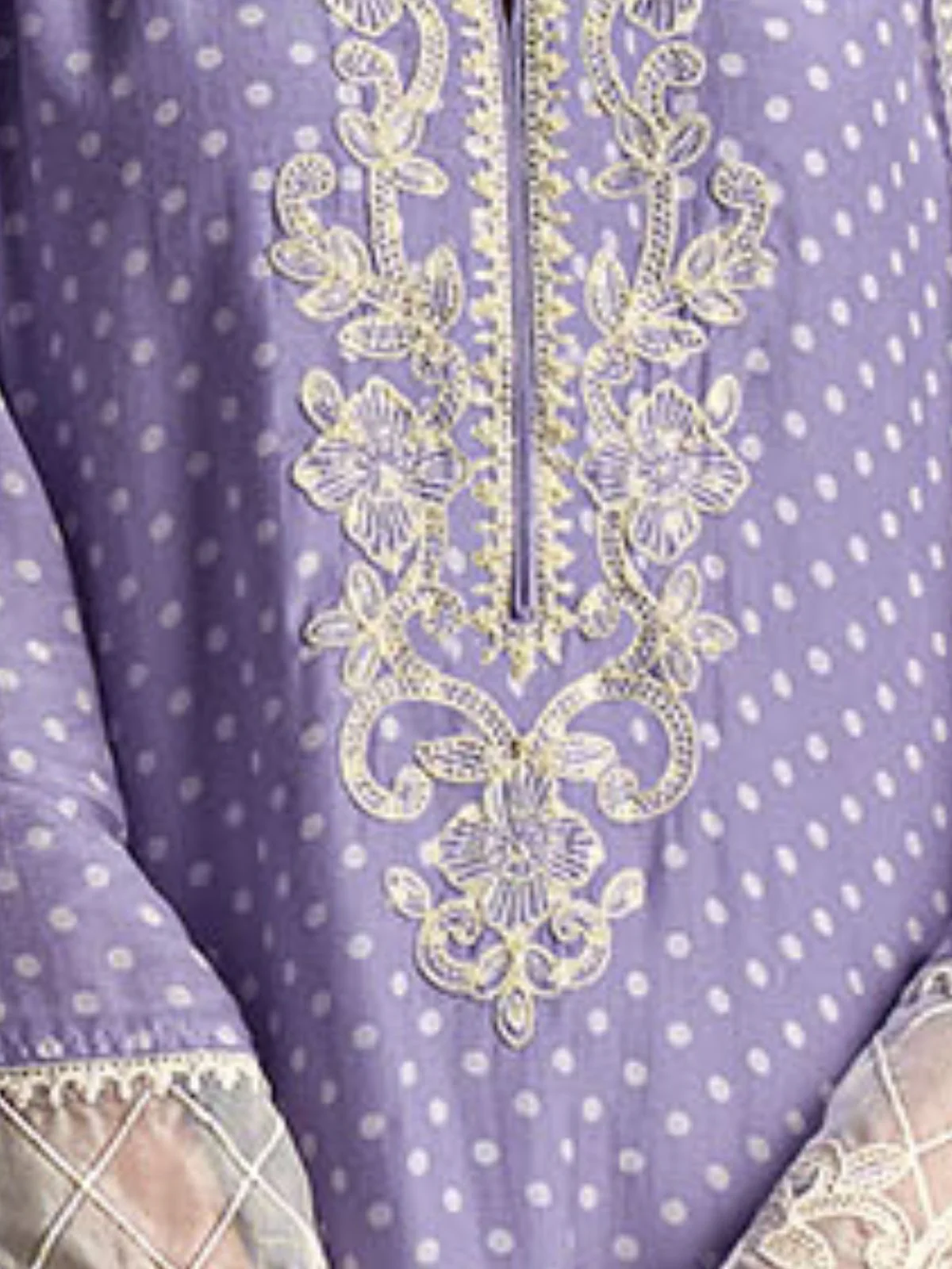 Odette Purple Cotton Blend  Embroidered Semi-Stitched Kurta Set For Women - Image 5