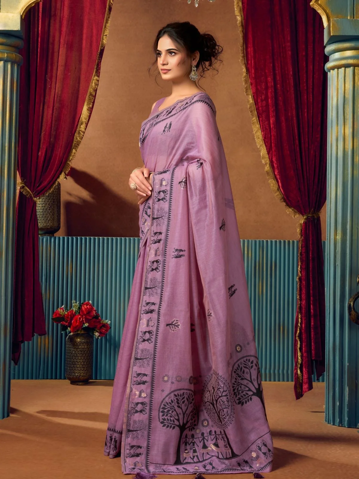 Odette Purple  Cotton Blend Printed Saree For Women - Image 2
