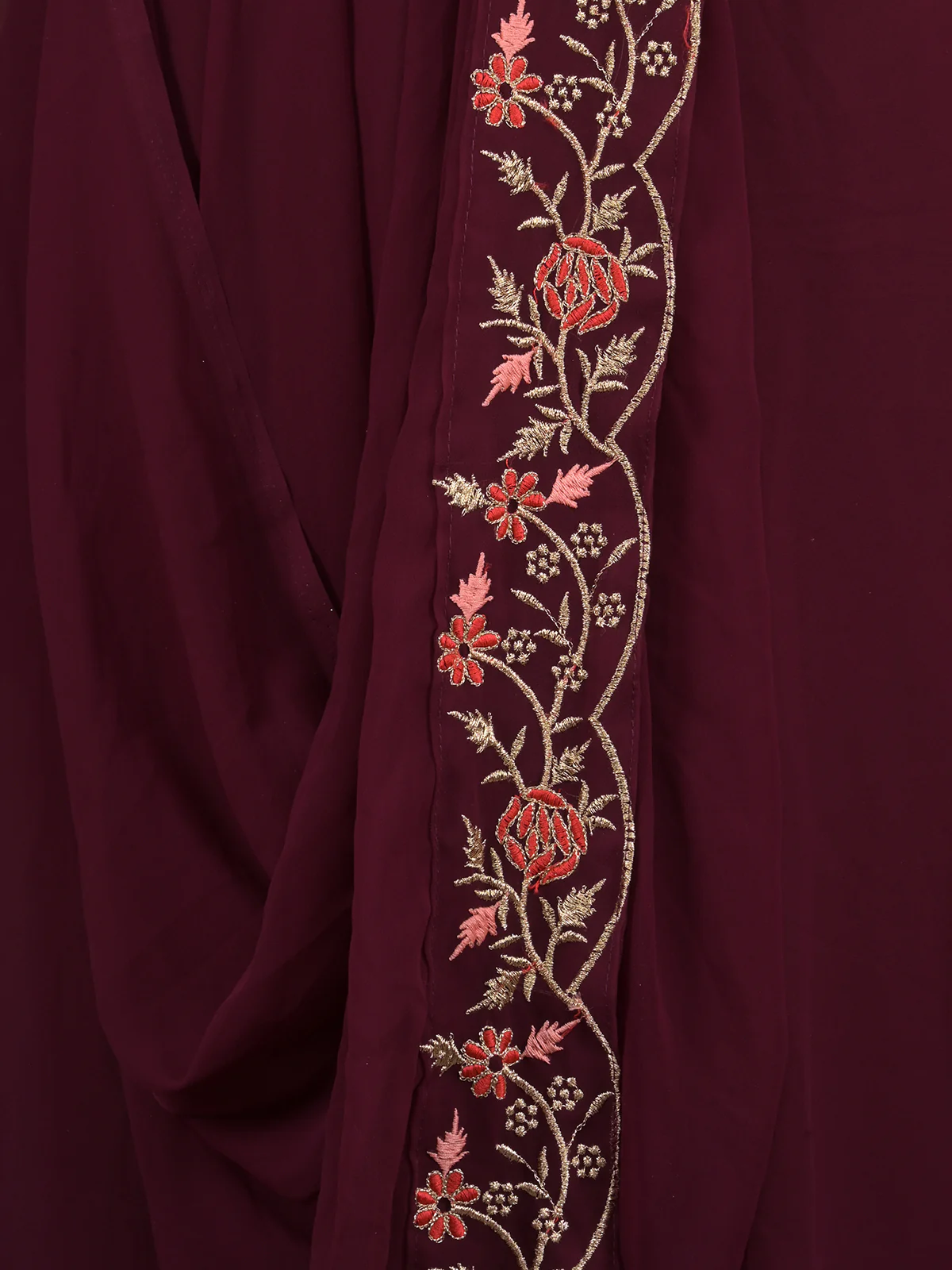 Odette Purple Crepe Embroidered Stitched Indo-Western Dress For Women - Image 5