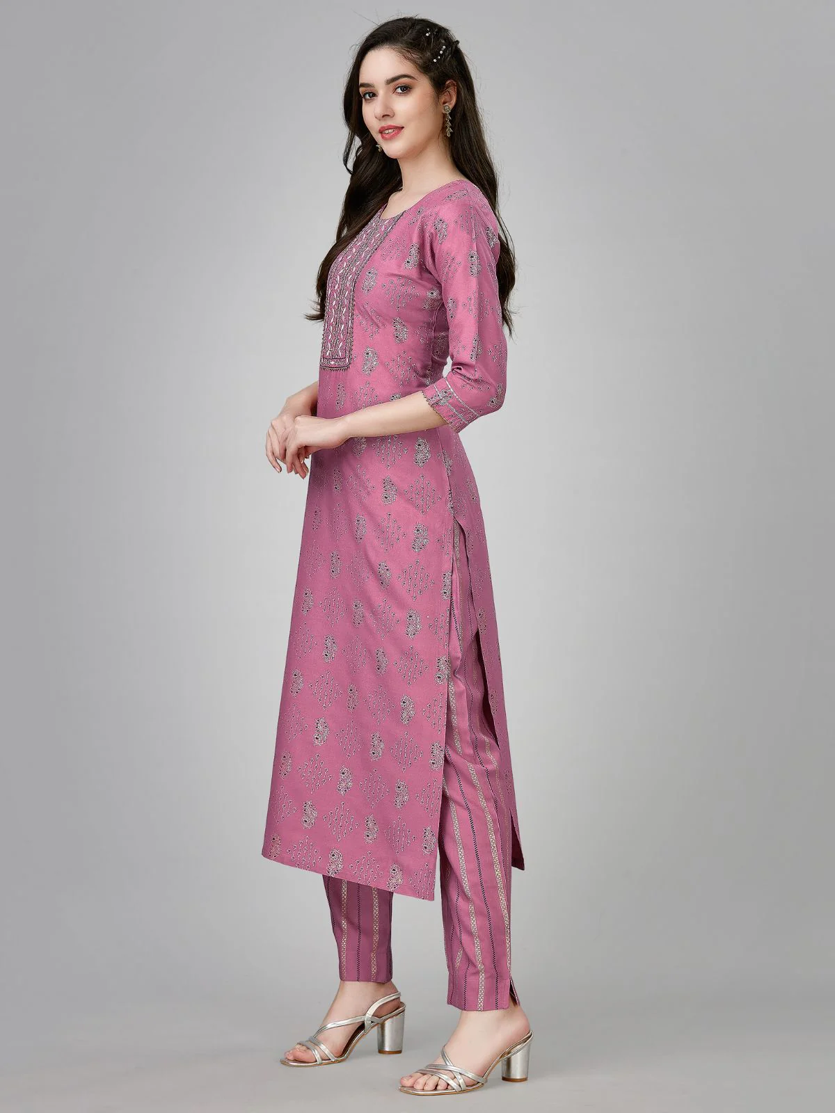 Odette Purple Embroidered Rayon Stitched Kurta Set For Women - Image 2