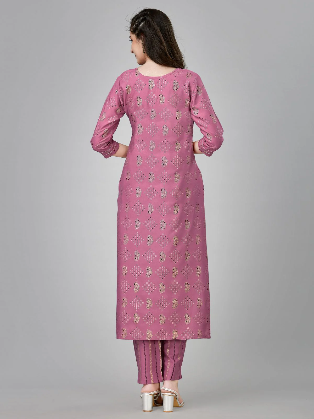 Odette Purple Embroidered Rayon Stitched Kurta Set For Women - Image 4