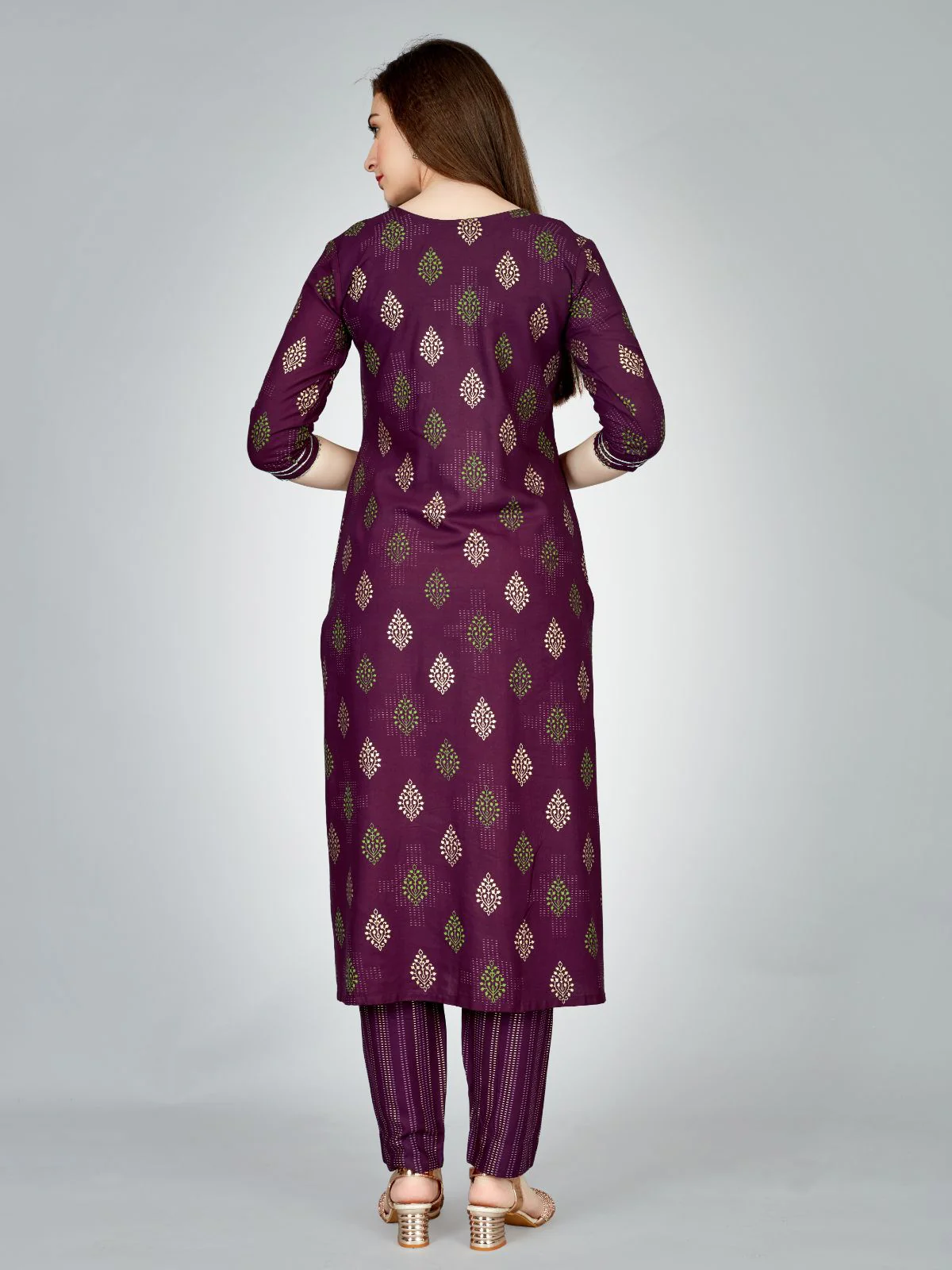 Odette Purple Embroidered Rayon Stitched Kurta Set For Women - Image 5
