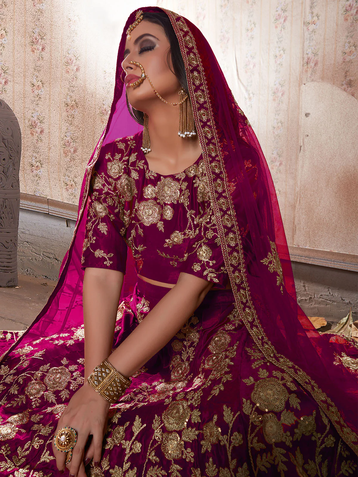 Odette Purple Embroidered Velvet Semi Stitched Lehenga With Blouse For Women - Image 5