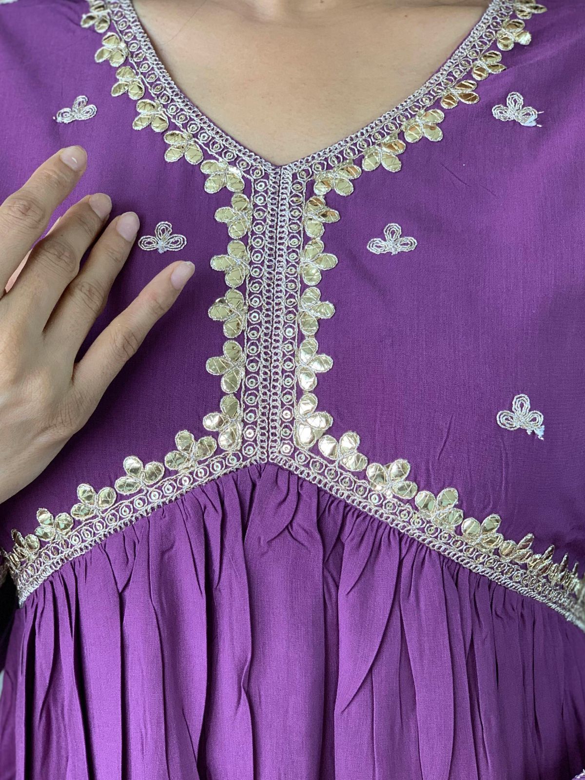 Odette Purple Embroidered Viscose Silk Stitched Kurta Salwar Set For Women - Image 6