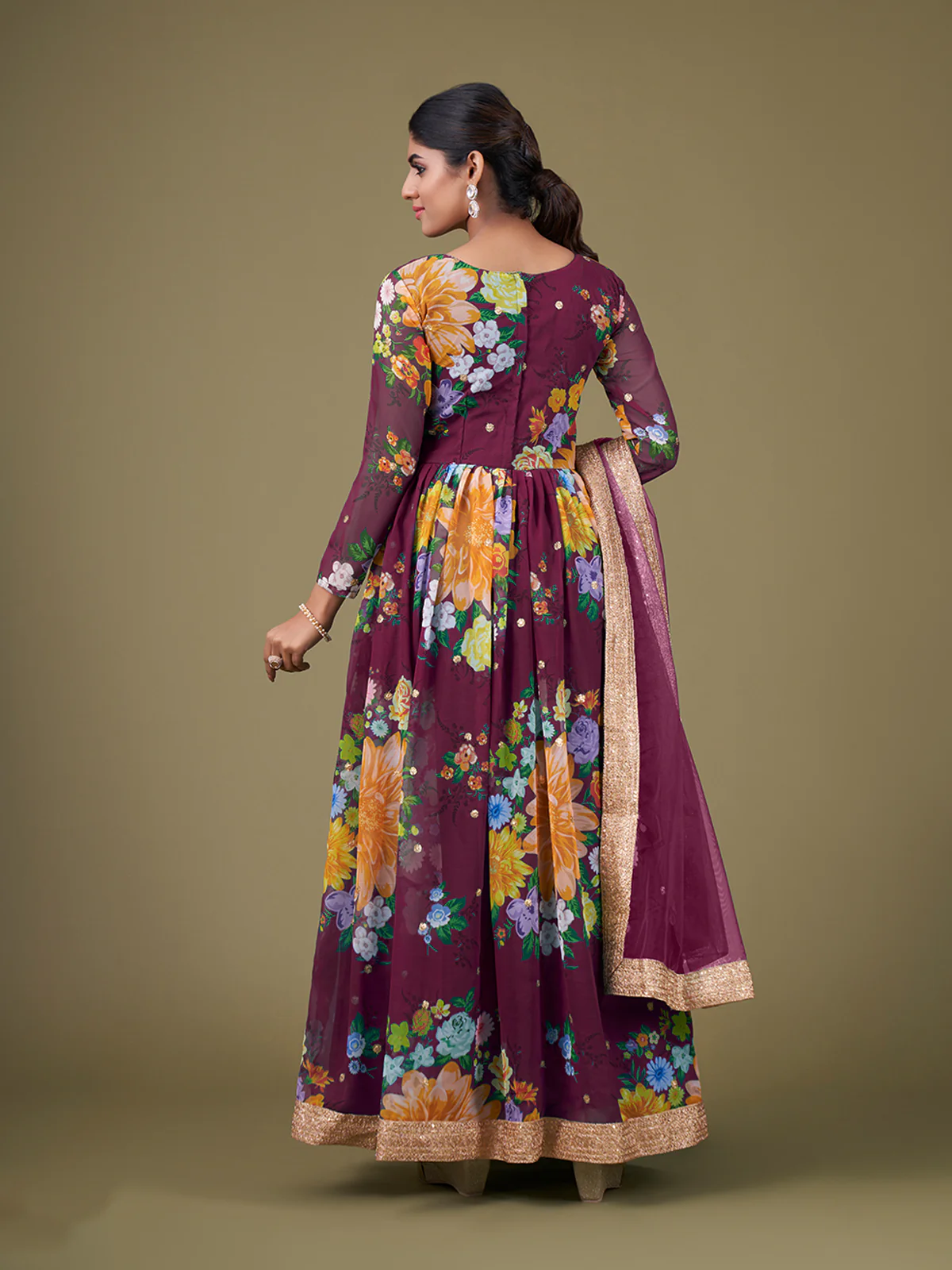 Odette Purple Faux Georgette Printed Semi Stitched Anarkali Kurta Set For Women - Image 3