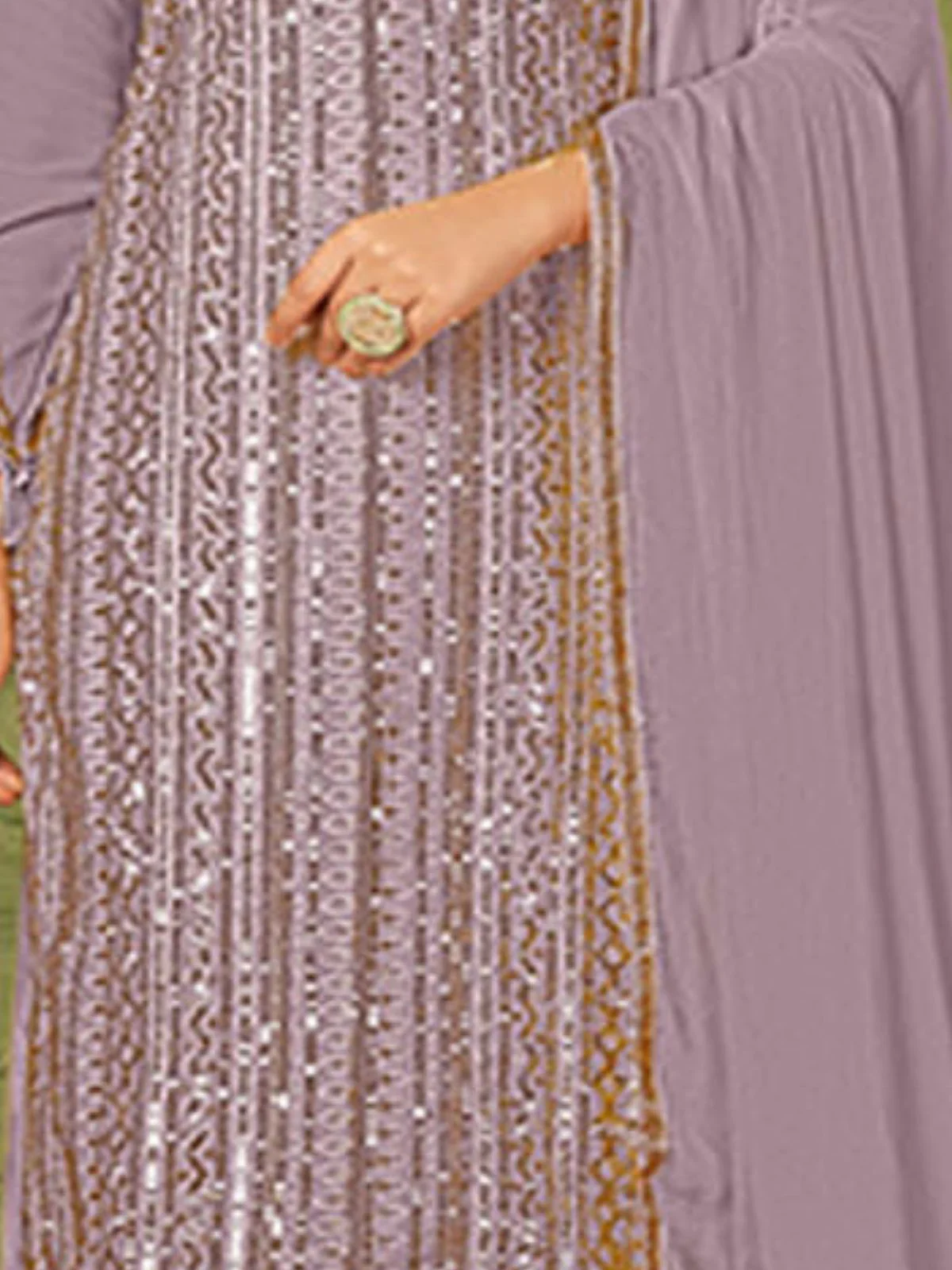 Odette Purple Georgette Embellished Semi Stitched Kurta Set For Women - Image 5