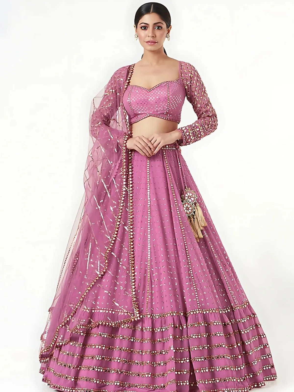 Odette Purple Georgette Embellished Semi-Stitched lehenga For Women - Image 2