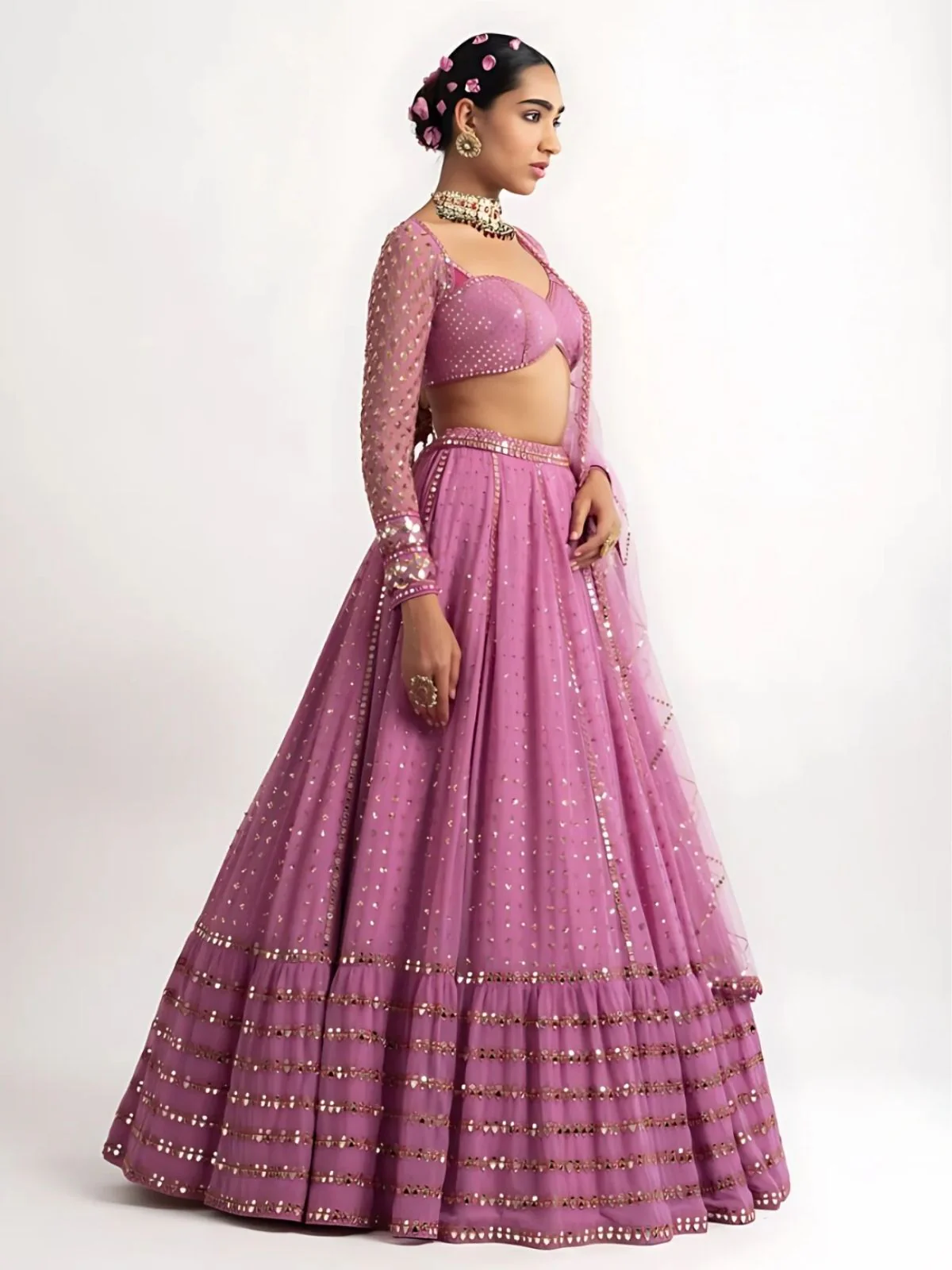 Odette Purple Georgette Embellished Semi-Stitched lehenga For Women - Image 3