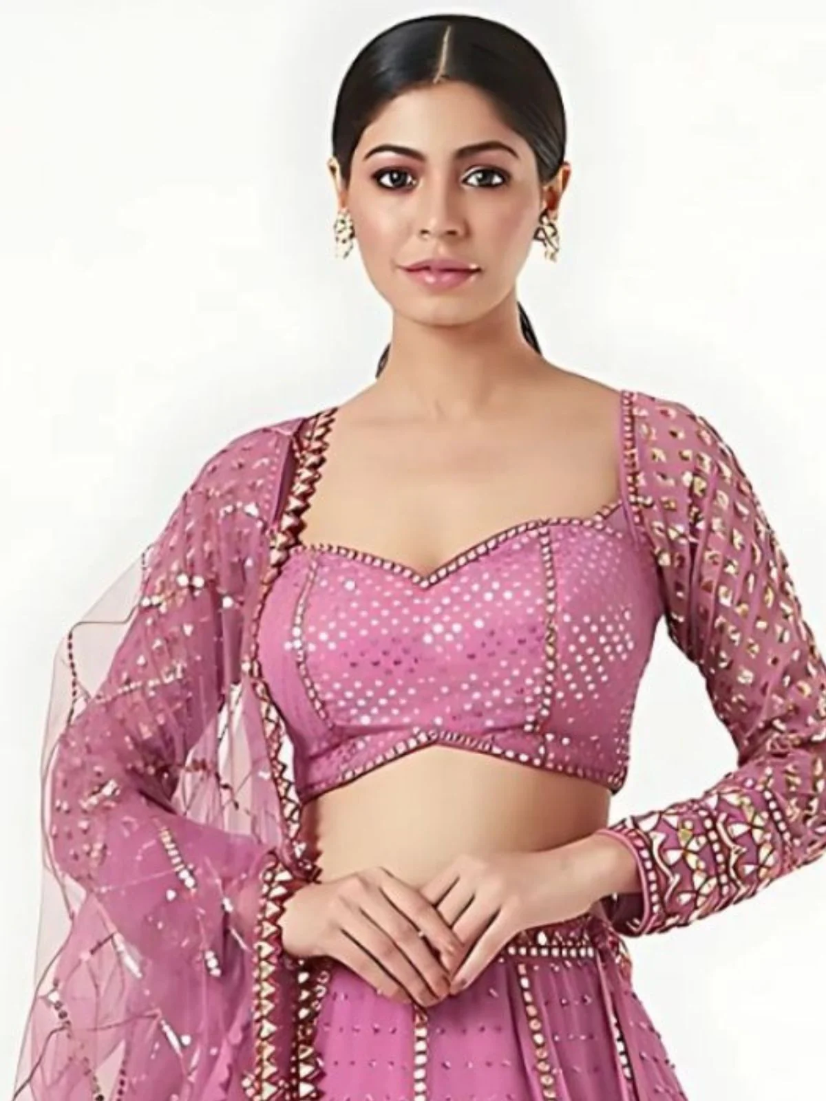 Odette Purple Georgette Embellished Semi-Stitched lehenga For Women - Image 4