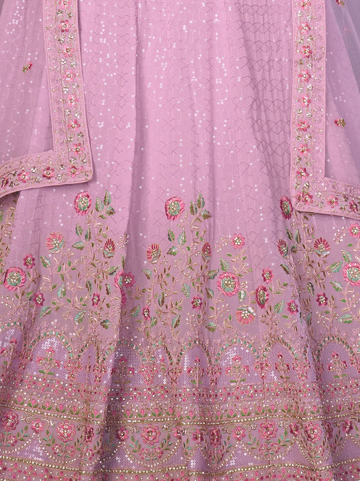 Odette Purple Georgette Embellished Semi Stitched Lehenga With Unstitched Blouse for Women - Image 5