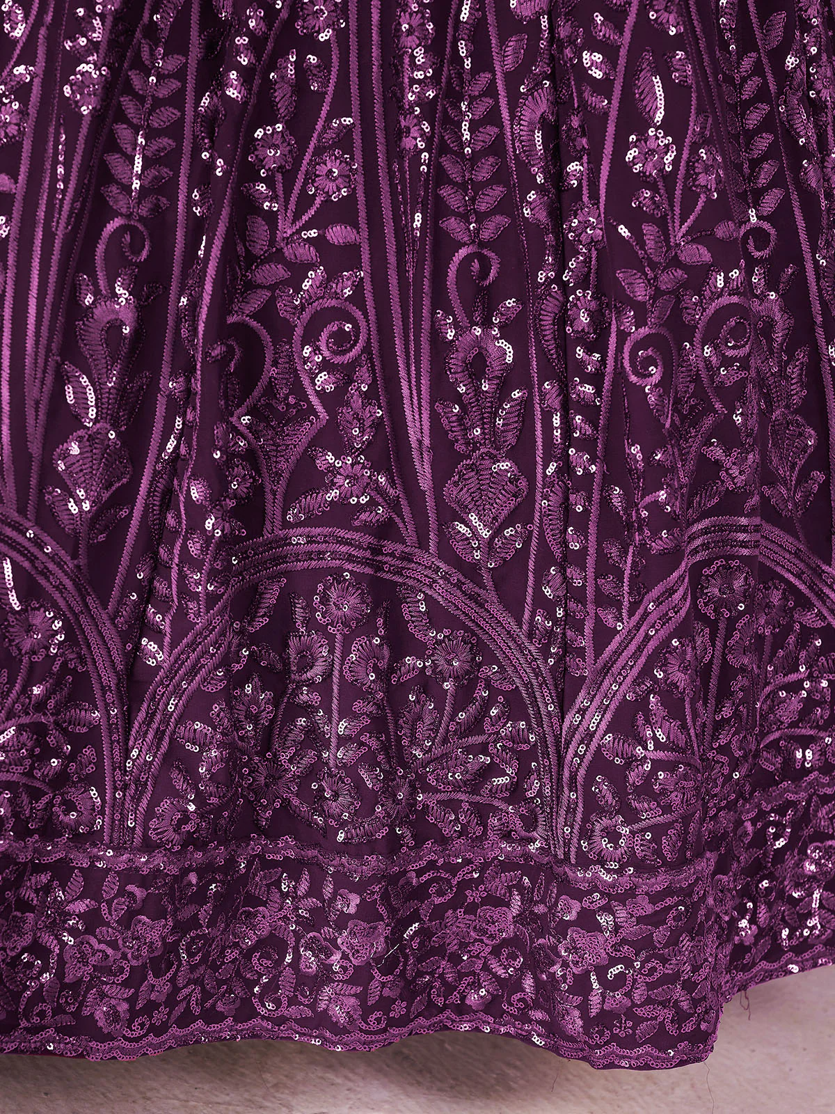 Odette Purple Georgette Embellished Semi Stitched Lehenga With Unstitched Blouse For Women - Image 5