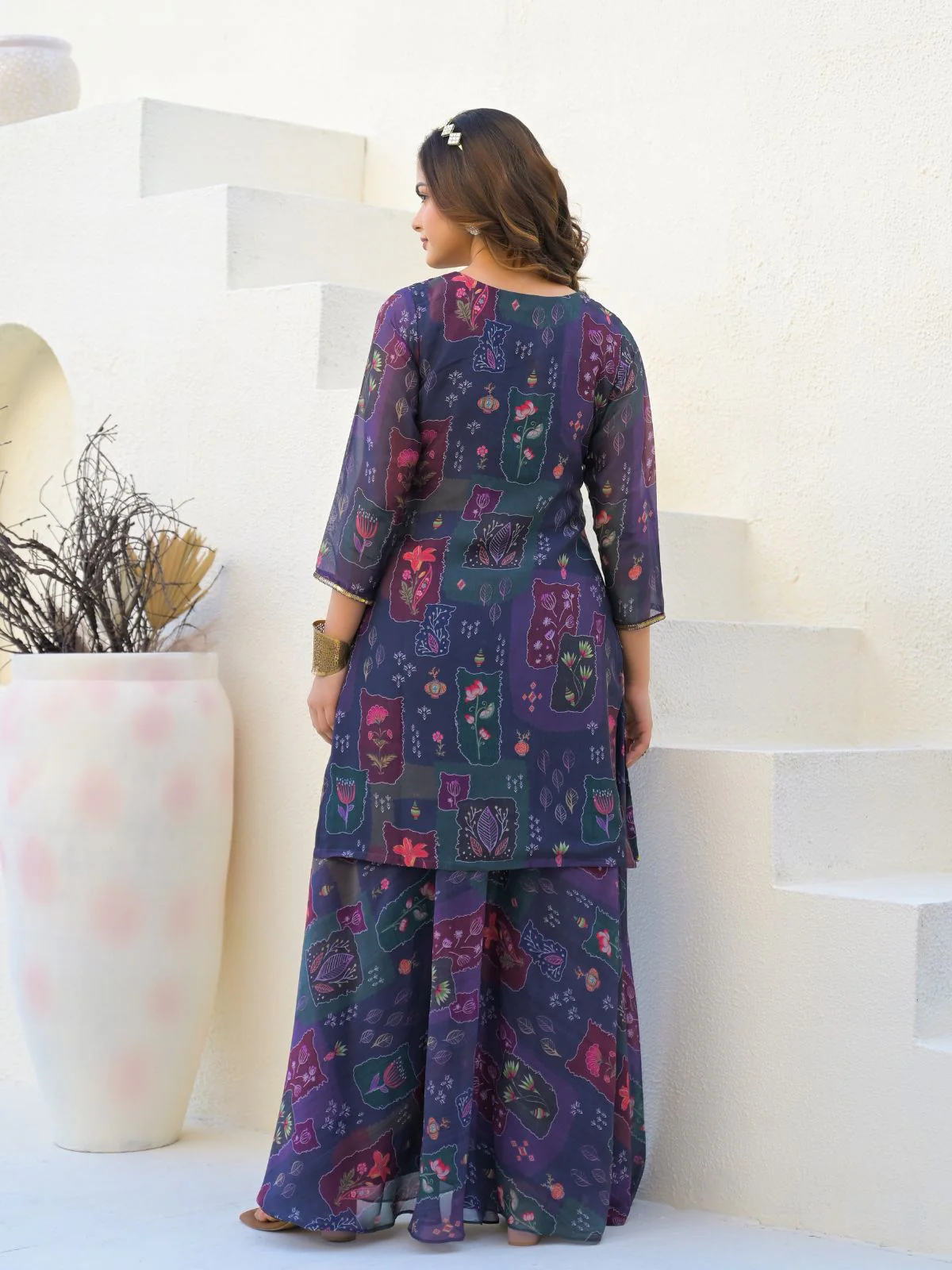 Odette Purple Georgette Embellished Stiched Kurta Set For Women - Image 4