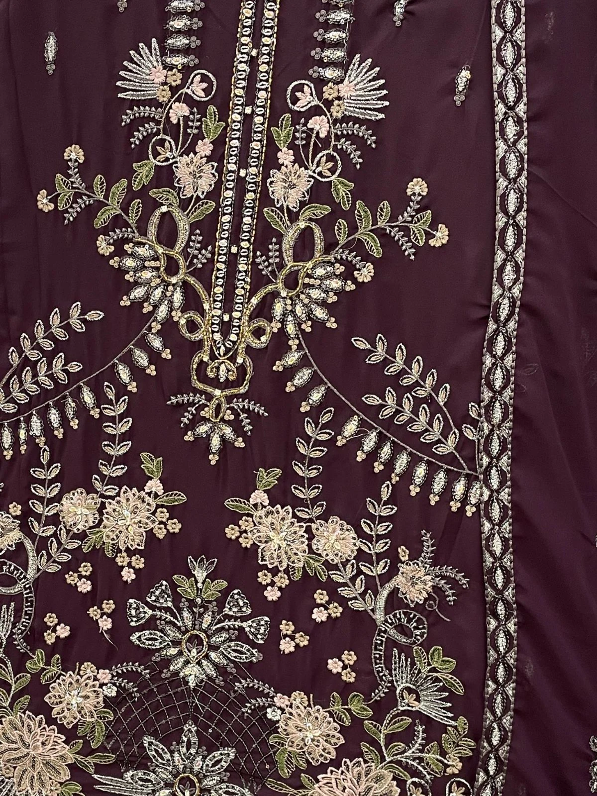 Odette Purple Georgette Embroidered Semi-Sitched Kurta Set For Women - Image 3