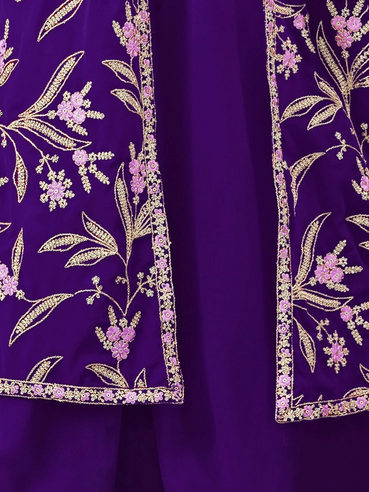Odette Purple Georgette Embroidered Semi-Stiched Co-Ord Set For Women - Image 5