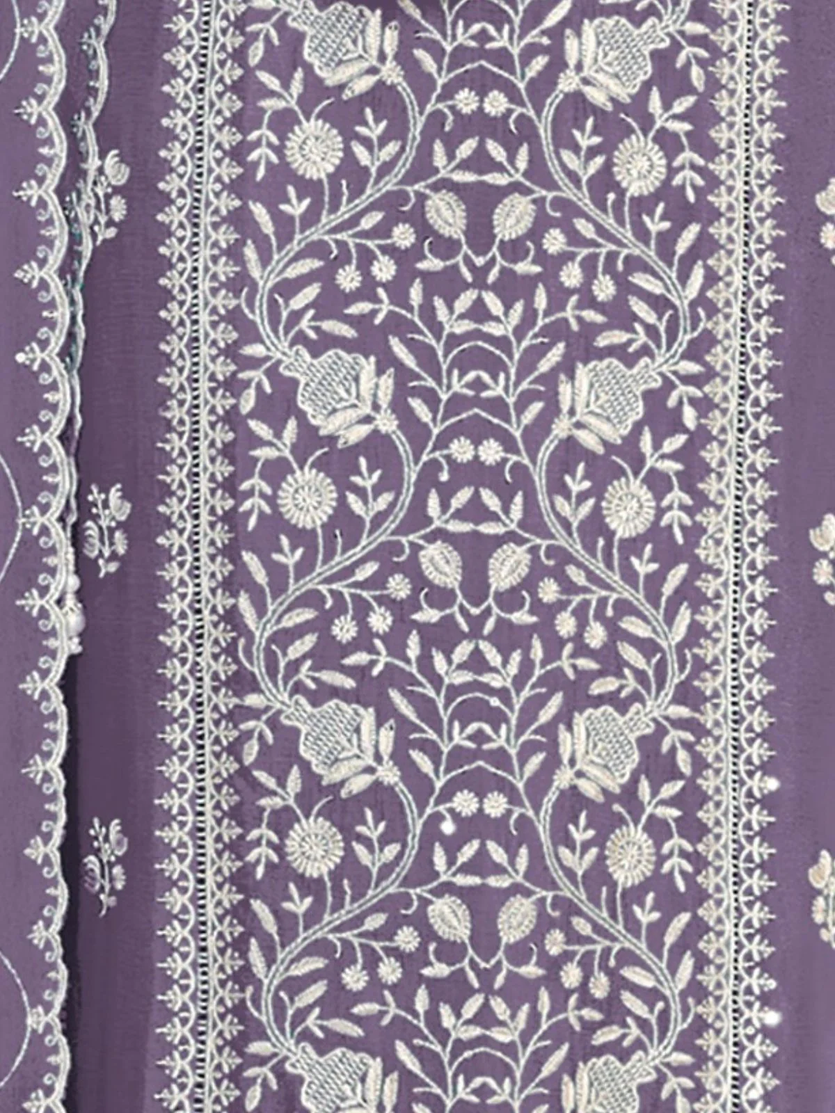 Odette Purple Georgette Embroidered Semi-Stitched Kurta Set For Women - Image 3