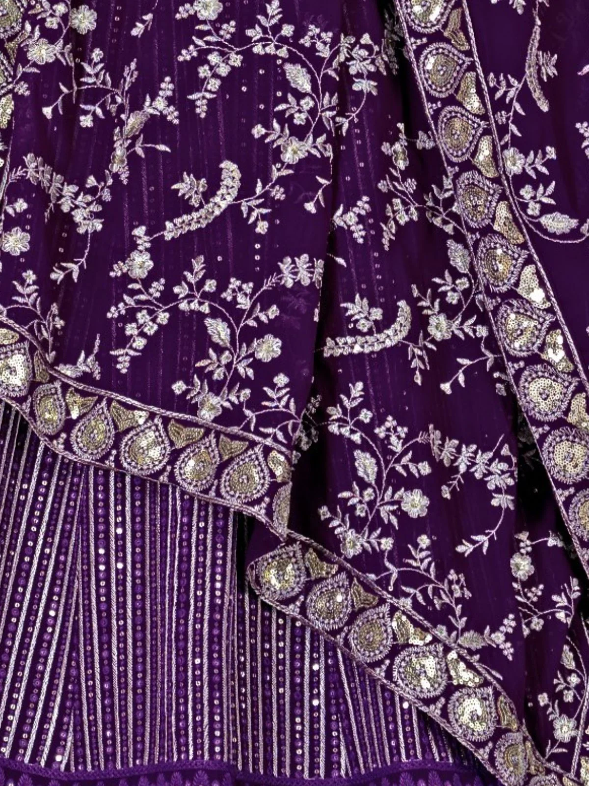 Odette Purple Georgette Embroidered Semi-Stitched lehenga For Women - Image 6