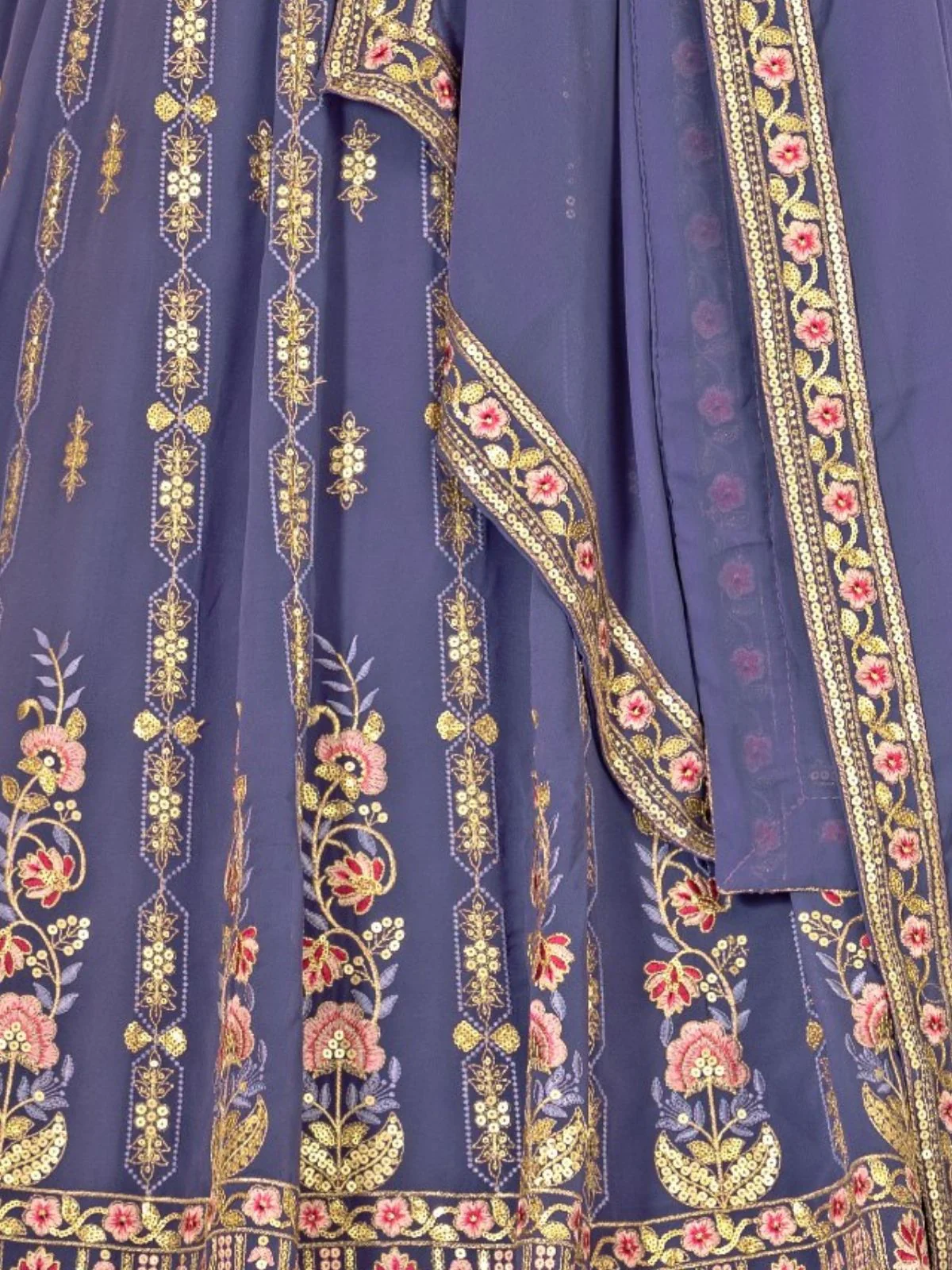 Odette Purple Georgette Embroidered Semi-Stitched lehenga For Women - Image 6