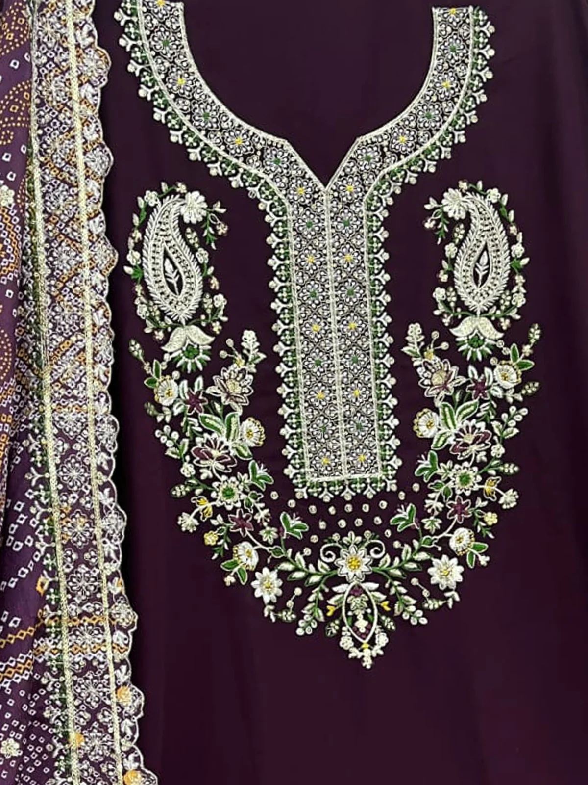 Odette Purple Georgette Embroidered Semi Stitched Salwar Suit For Women - Image 3