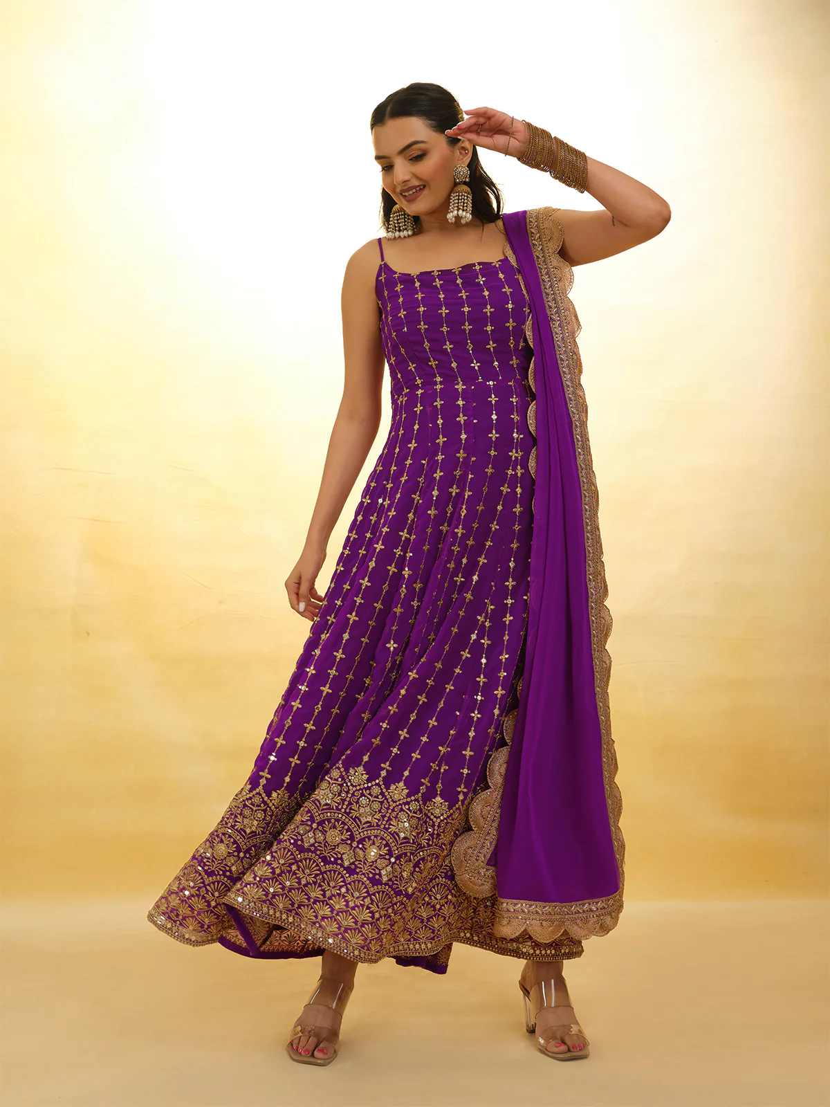 Odette Purple Georgette Embroidery Stitched Salwar Suit Set For Women - Image 2