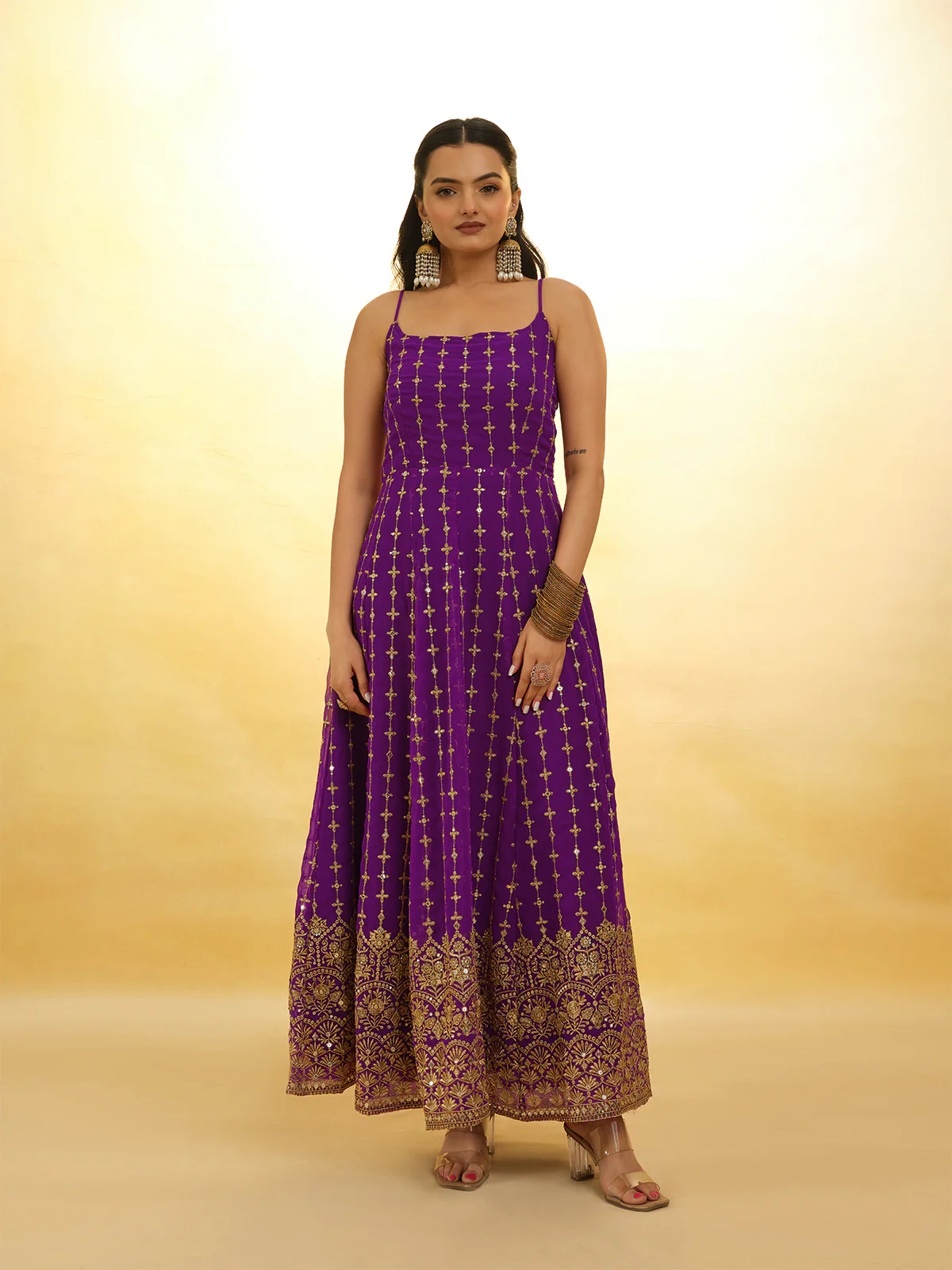 Odette Purple Georgette Embroidery Stitched Salwar Suit Set For Women - Image 4