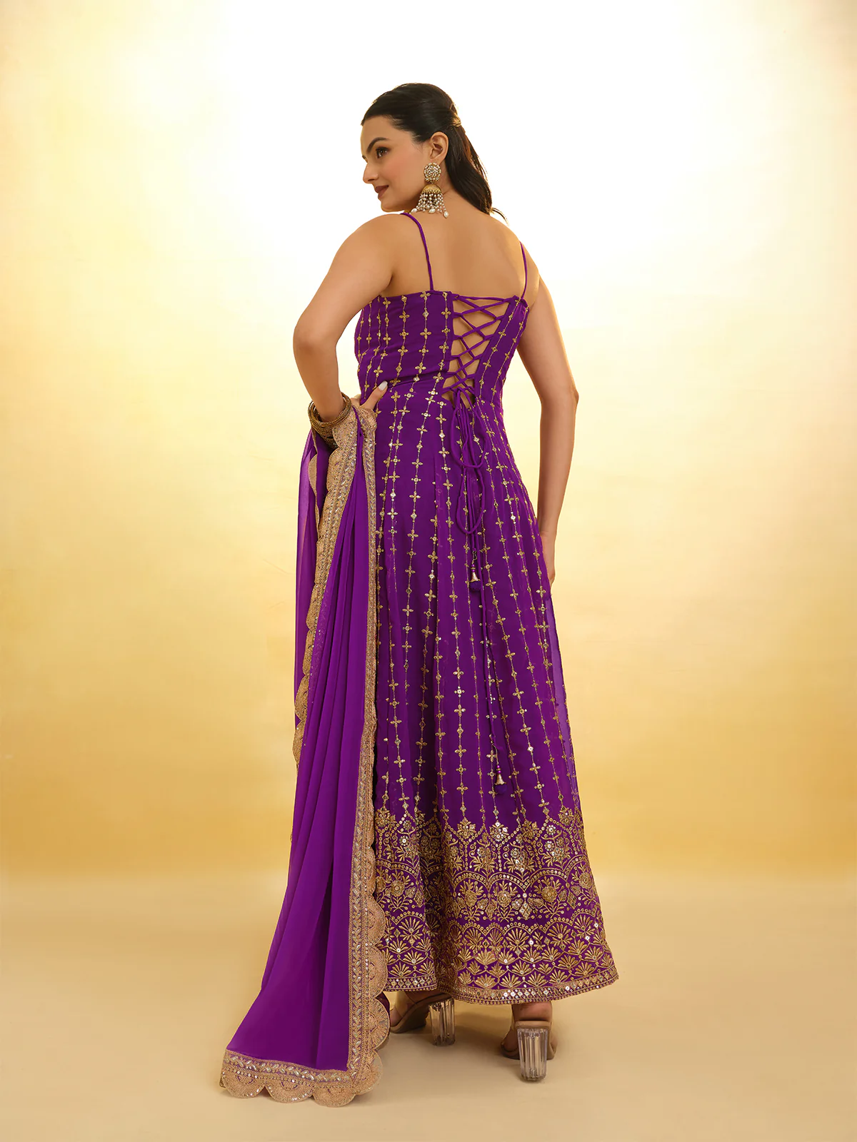 Odette Purple Georgette Embroidery Stitched Salwar Suit Set For Women - Image 5