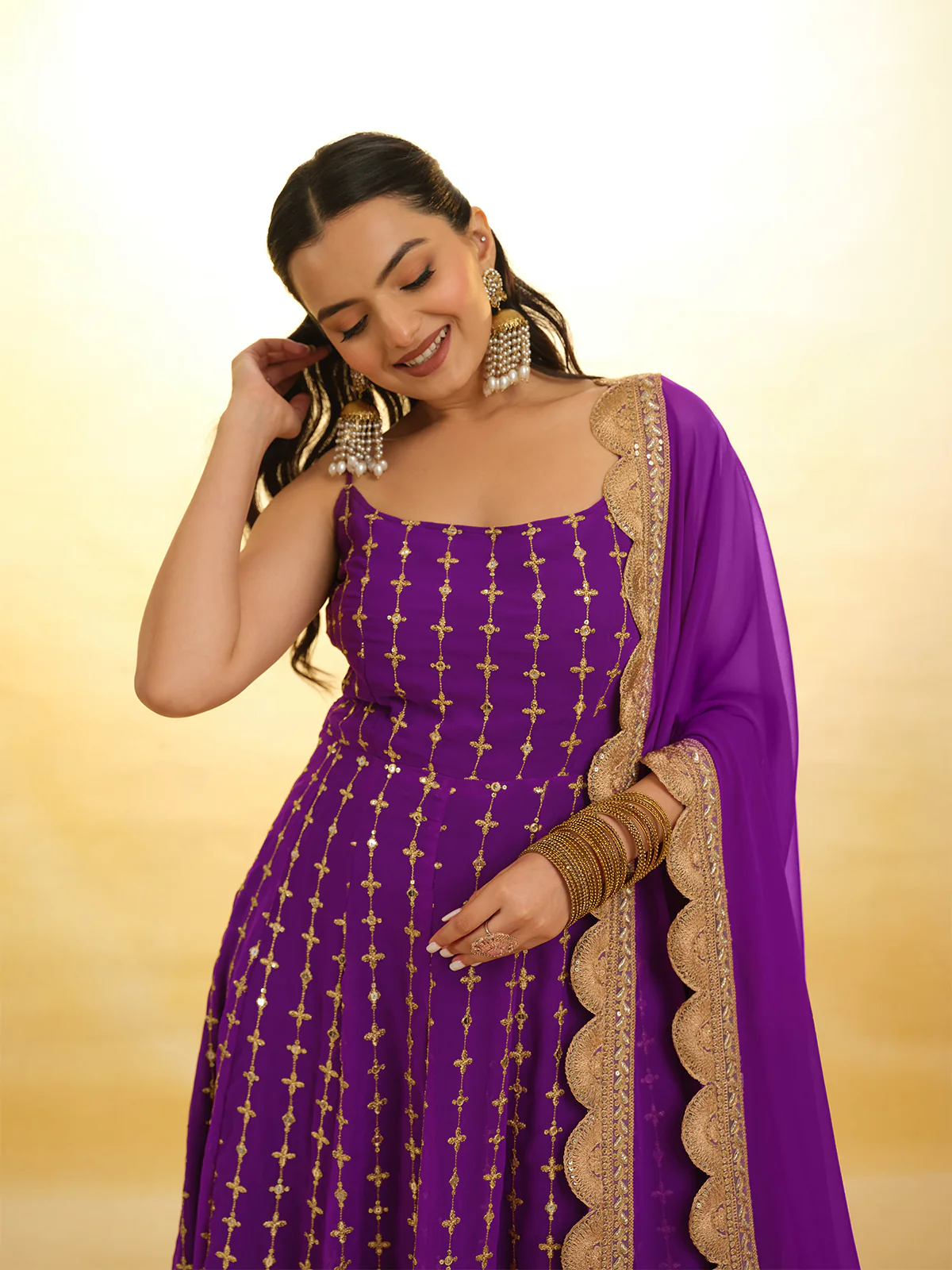 Odette Purple Georgette Embroidery Stitched Salwar Suit Set For Women - Image 6