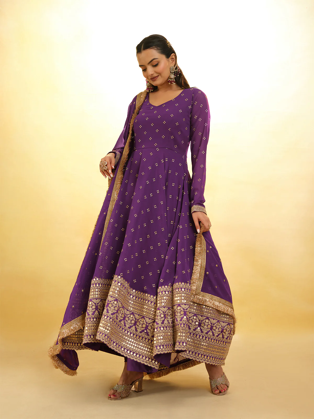 Odette Purple Georgette Embroidery Stitched Salwar Suit Set For Women - Image 2