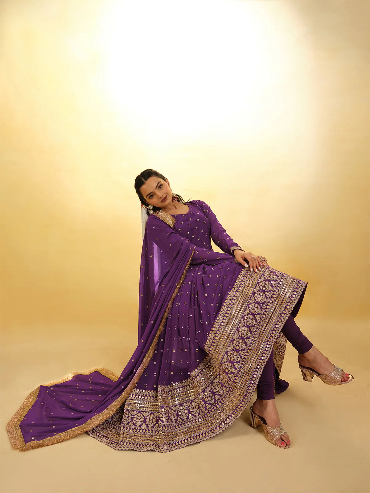Odette Purple Georgette Embroidery Stitched Salwar Suit Set For Women - Image 3