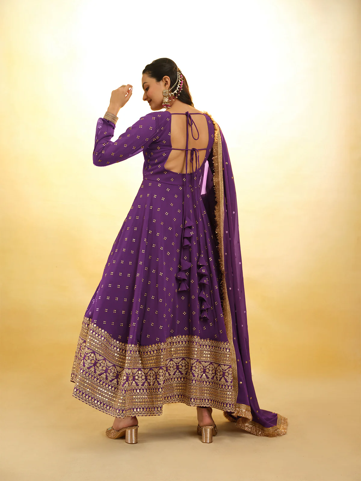 Odette Purple Georgette Embroidery Stitched Salwar Suit Set For Women - Image 4