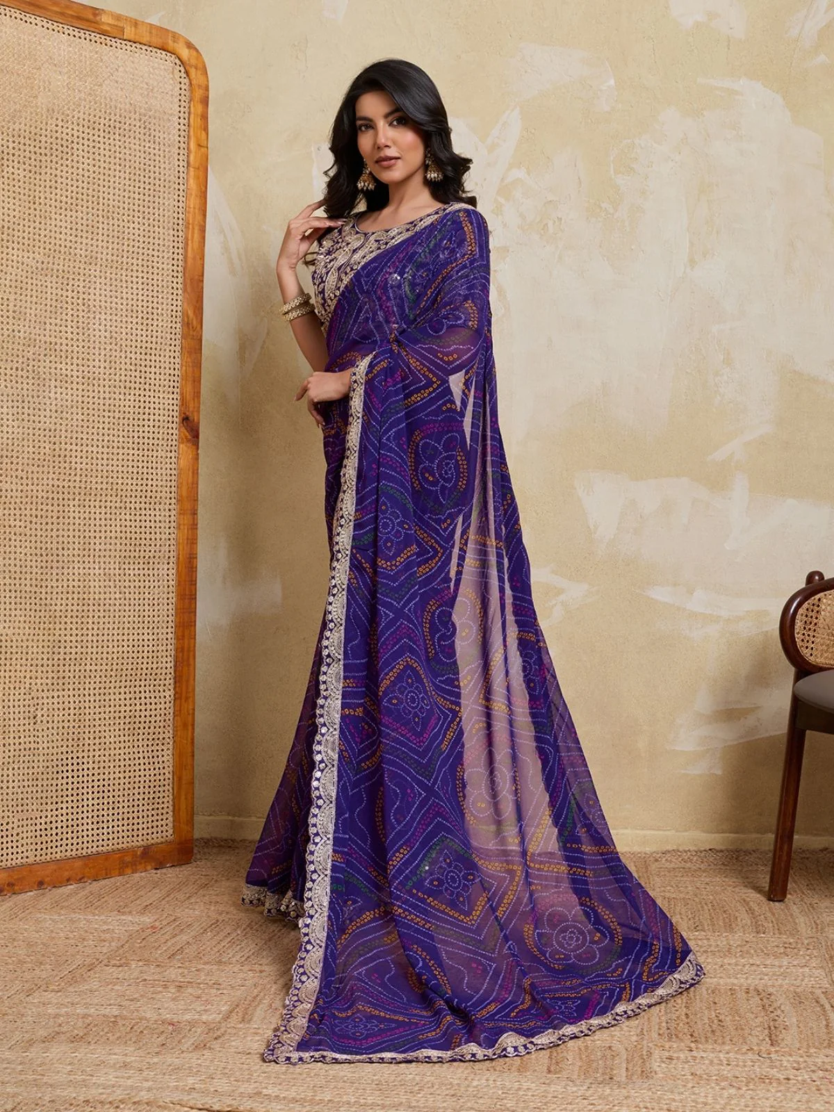 Odette Purple Georgette Printed Saree For Women - Image 2