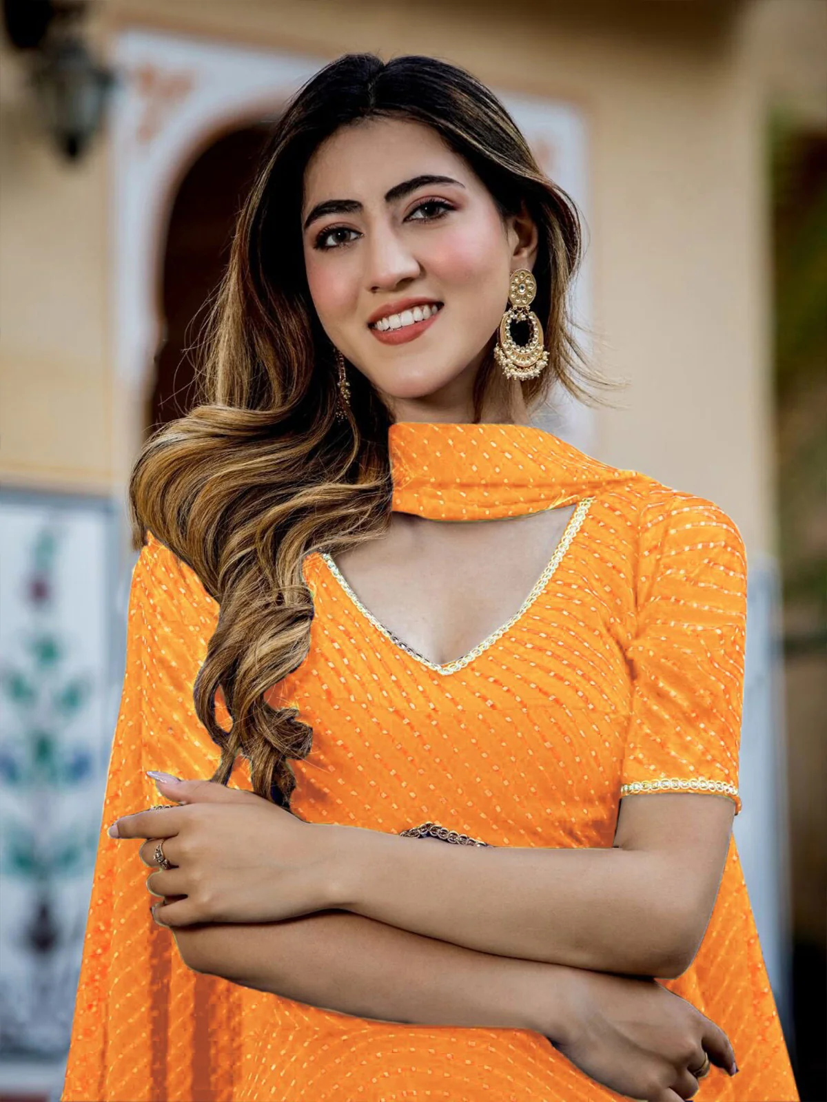 Odette Yellow Georgette Printed Semi Stitched Lehenga With Unstitched Blouse For Women - Image 5