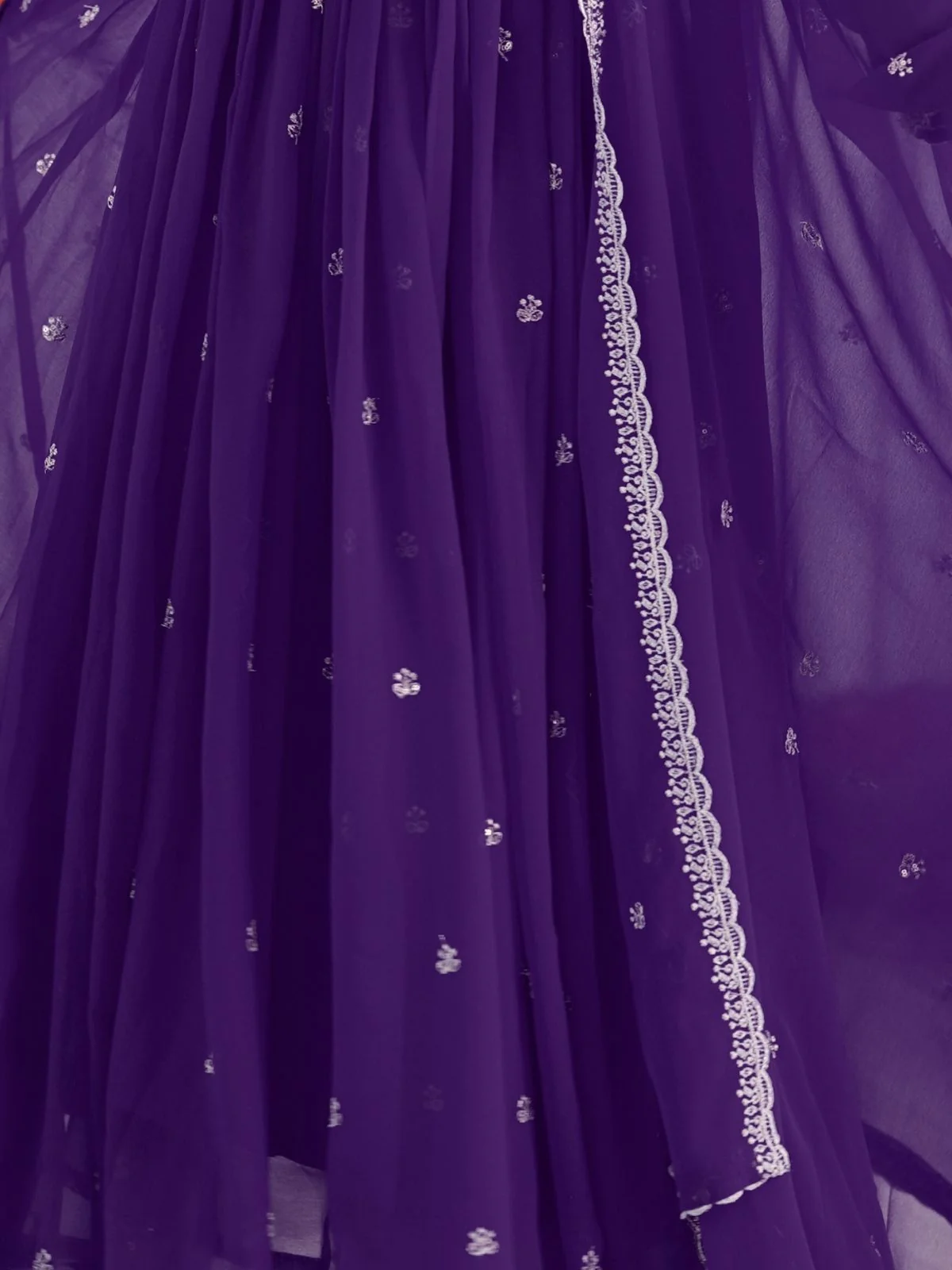 Odette Purple Georgette Sequins Embroidered Stitched Kurta Set For Women - Image 9