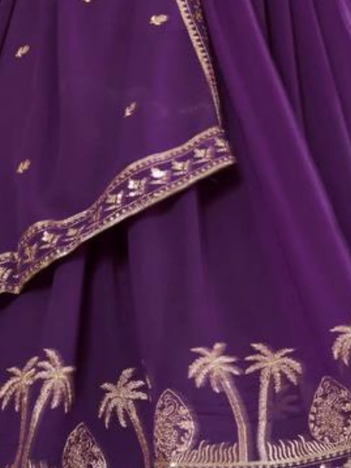 Odette Purple Georgette Solid Stitched Kurta Set For Women - Image 5
