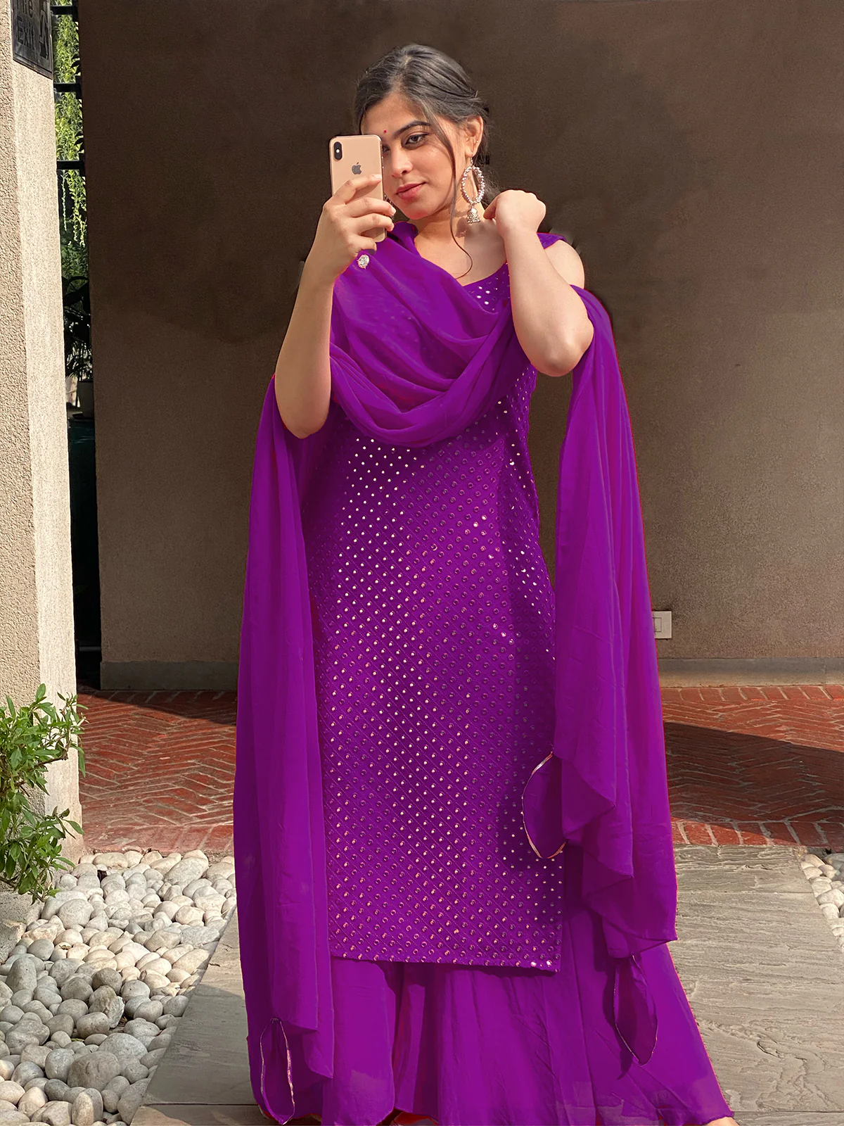 Odette Purple Georgette Stitched Kurta Set For Women - Image 4