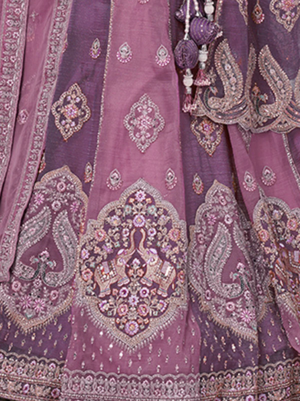 Odette Purple Georgette Tissue Embroidered Semi-Stitched Lehenga For Women - Image 5