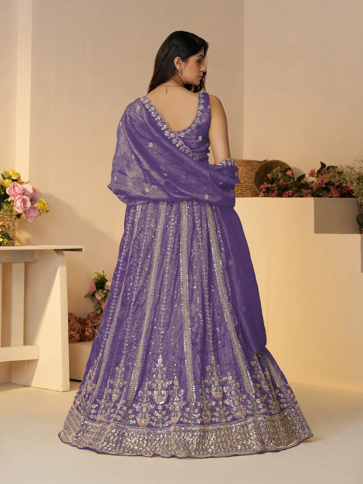 Odette Purple Jimmy Choo Embroidered Semi-Stitched Lehenga For Women - Image 4