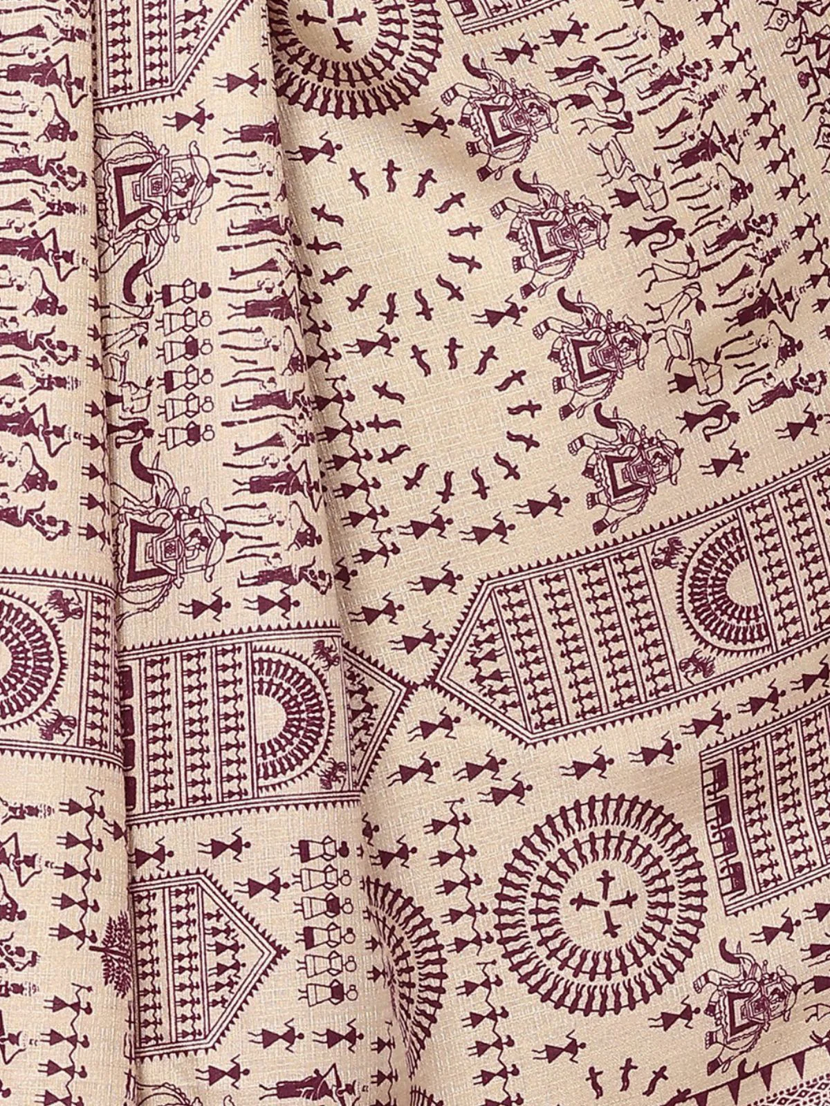 Odette Cream and Purple Cotton Printed Saree With Unstitched Blouse For Women - Image 4