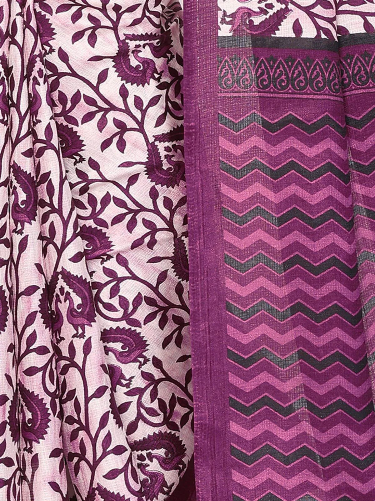 Odette Purple Khadi Printed Saree With Unstitched Blouse For Women - Image 5