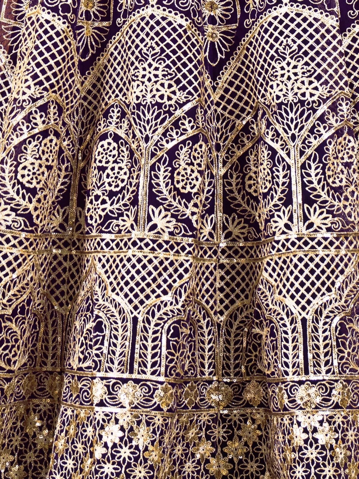 Odette Purple Net Embellished Semi Stitched Lehenga For Women - Image 5