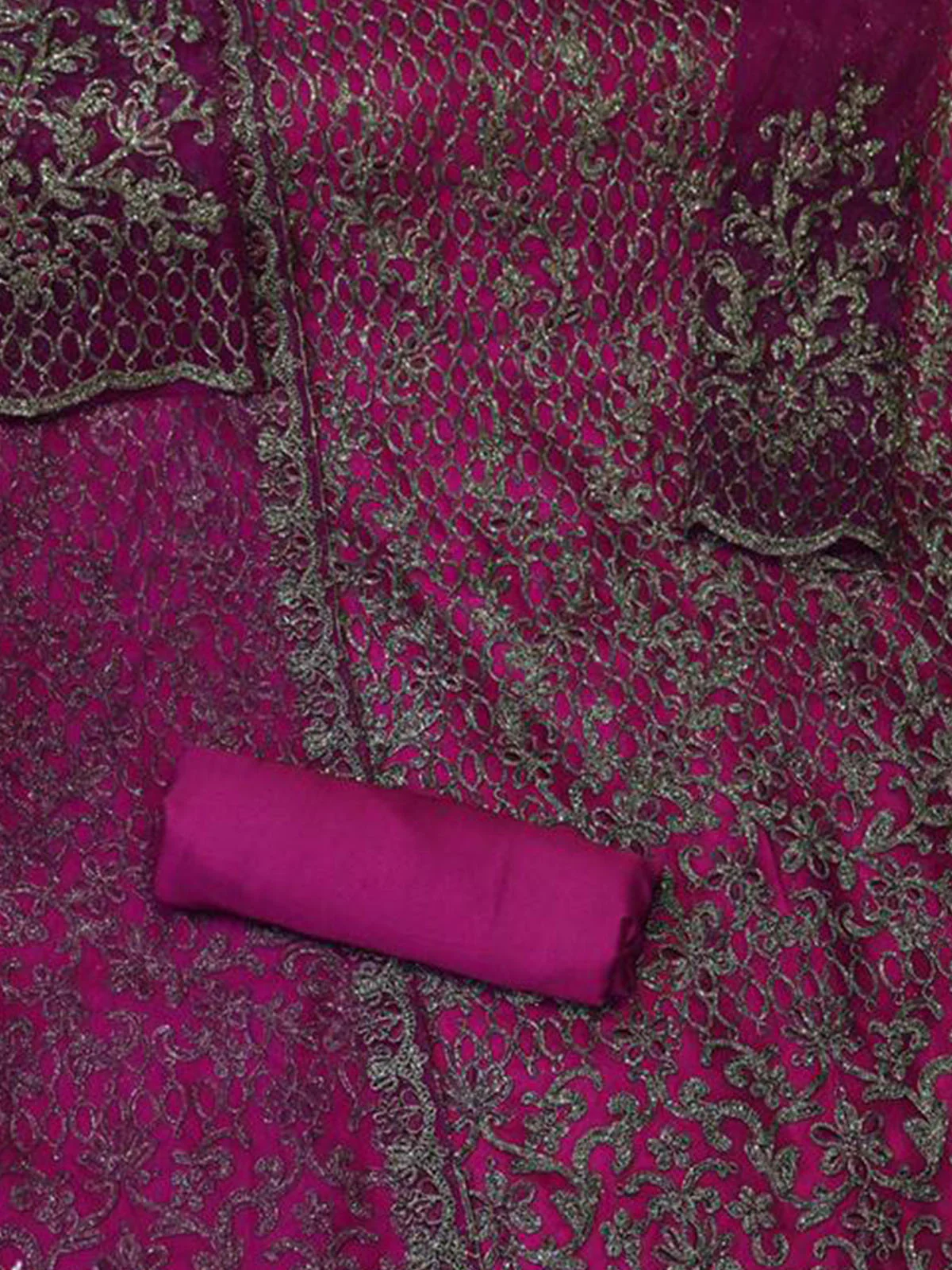 Odette Purple Net Embroidered Semi Stitched Kurta Set For Women - Image 3