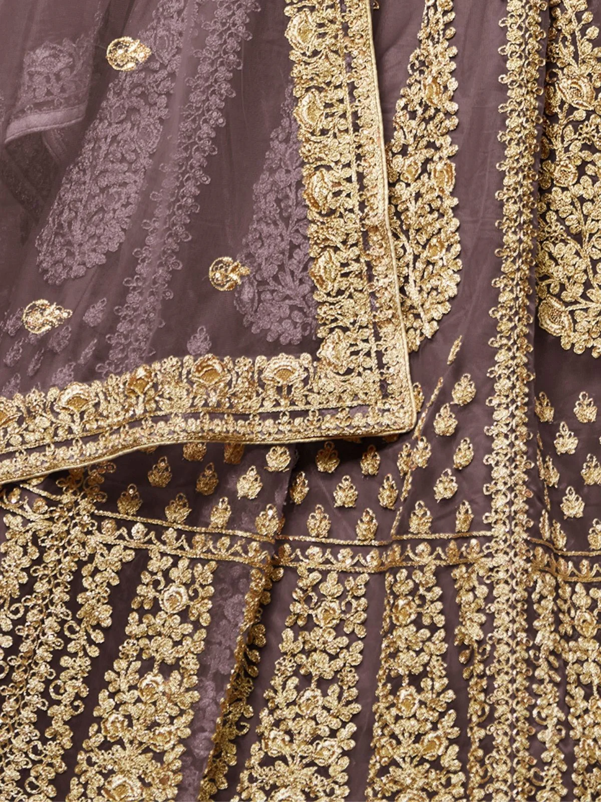 Odette Purple Net Embroidered Semi-Stitched lehenga For Women - Image 5